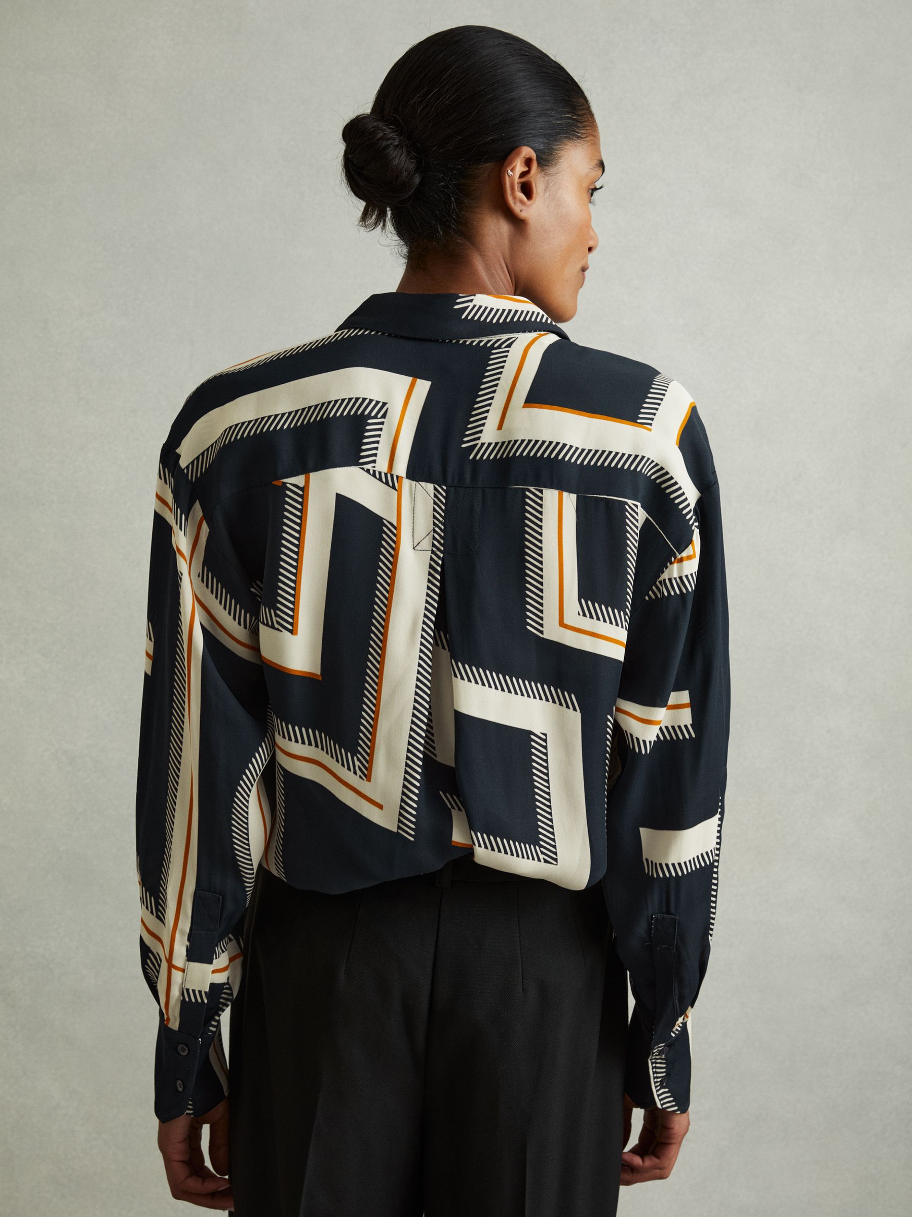 Isadora Navy Geometric Print Button Through Shirt - Image 4 of 5