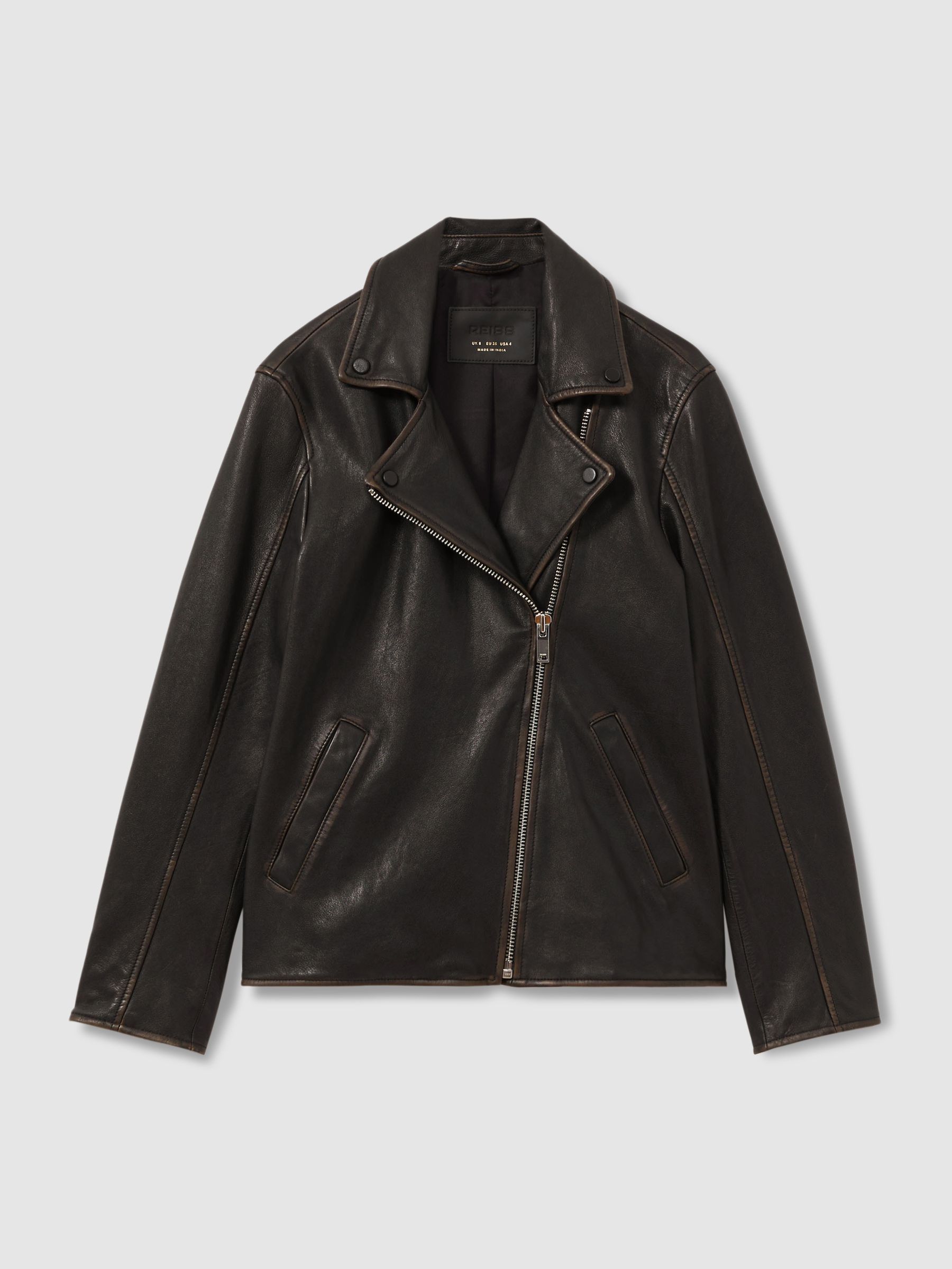 Beau Black Relaxed Leather Biker Jacket - Image 2 of 6