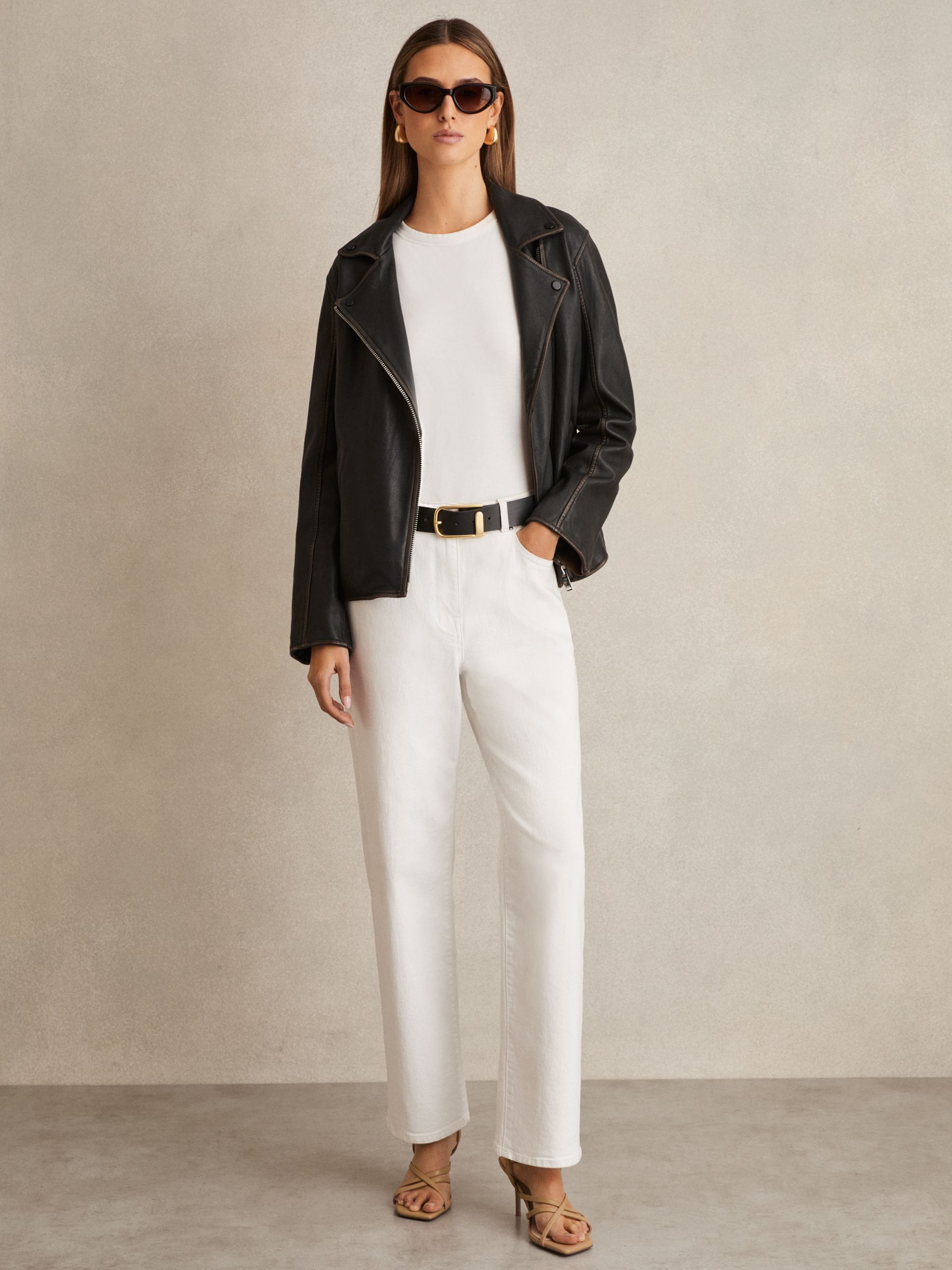 Beau Black Relaxed Leather Biker Jacket - Image 3 of 6