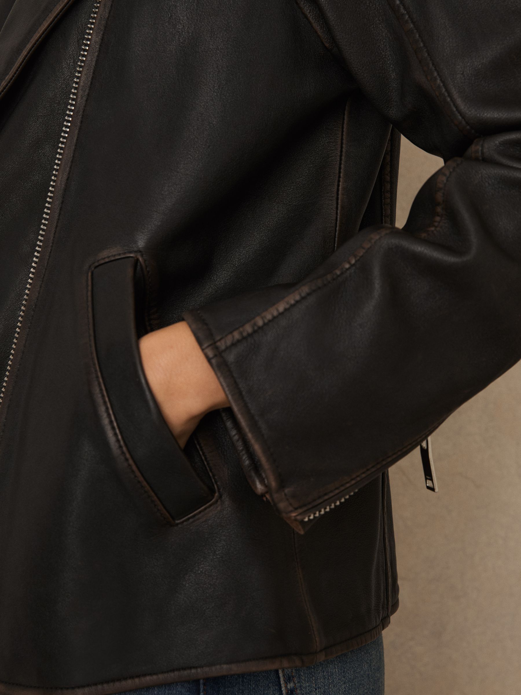 Beau Black Relaxed Leather Biker Jacket - Image 4 of 6