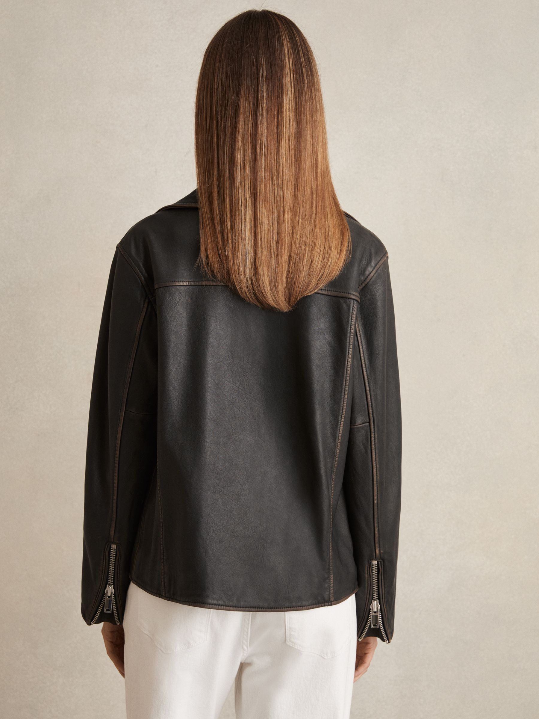 Beau Black Relaxed Leather Biker Jacket - Image 5 of 6