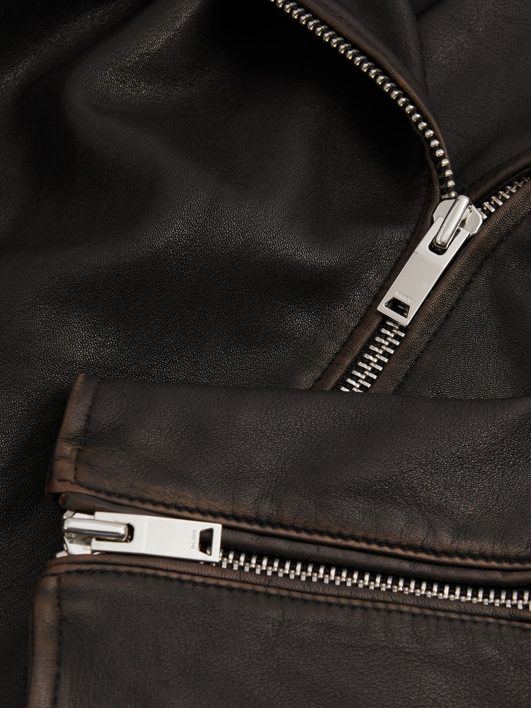 Beau Black Relaxed Leather Biker Jacket - Image 6 of 6