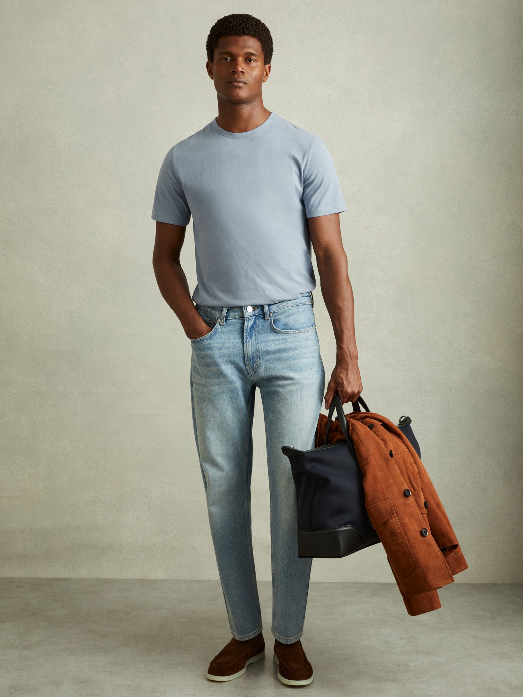 Cotton Crew Neck T-Shirt in Airforce Blue - Image 1 of 6