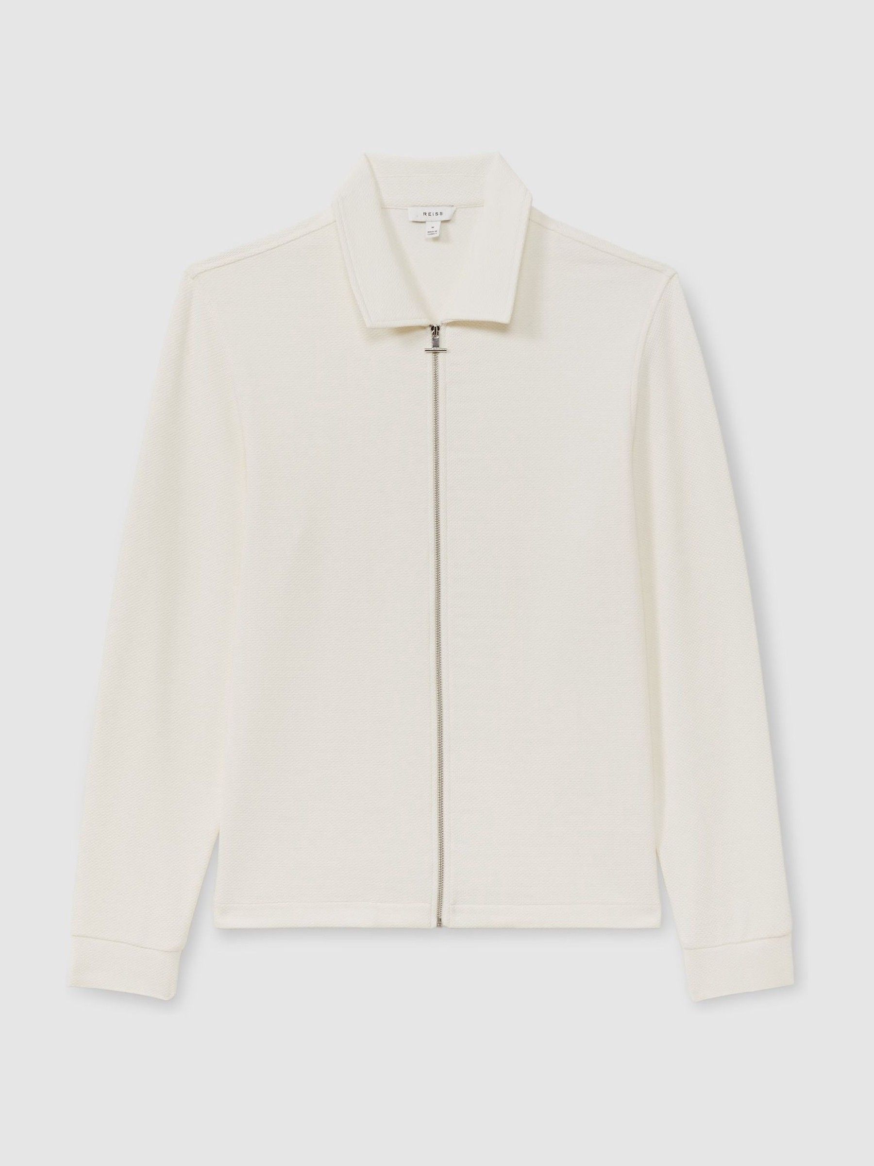 Textured Zip-Through Overshirt in Off White - Image 2 of 6