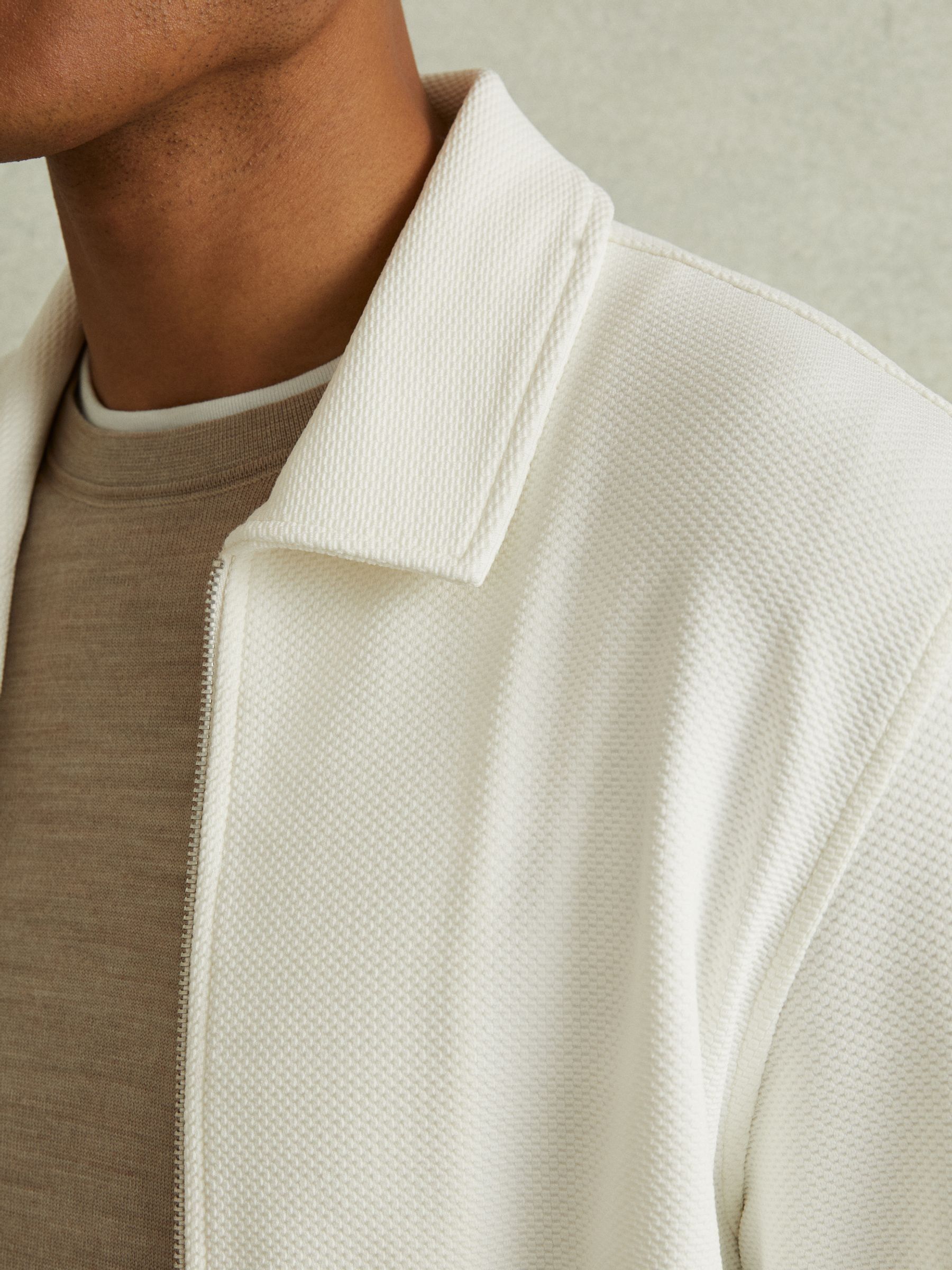 Textured Zip-Through Overshirt in Off White - Image 3 of 6