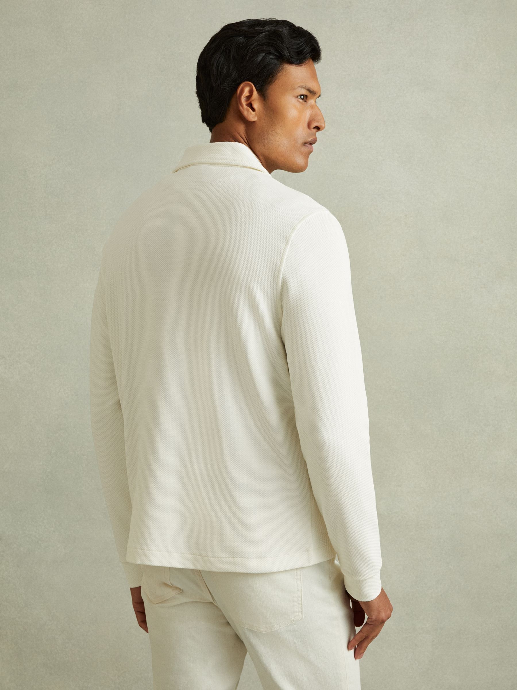 Textured Zip-Through Overshirt in Off White - Image 4 of 6