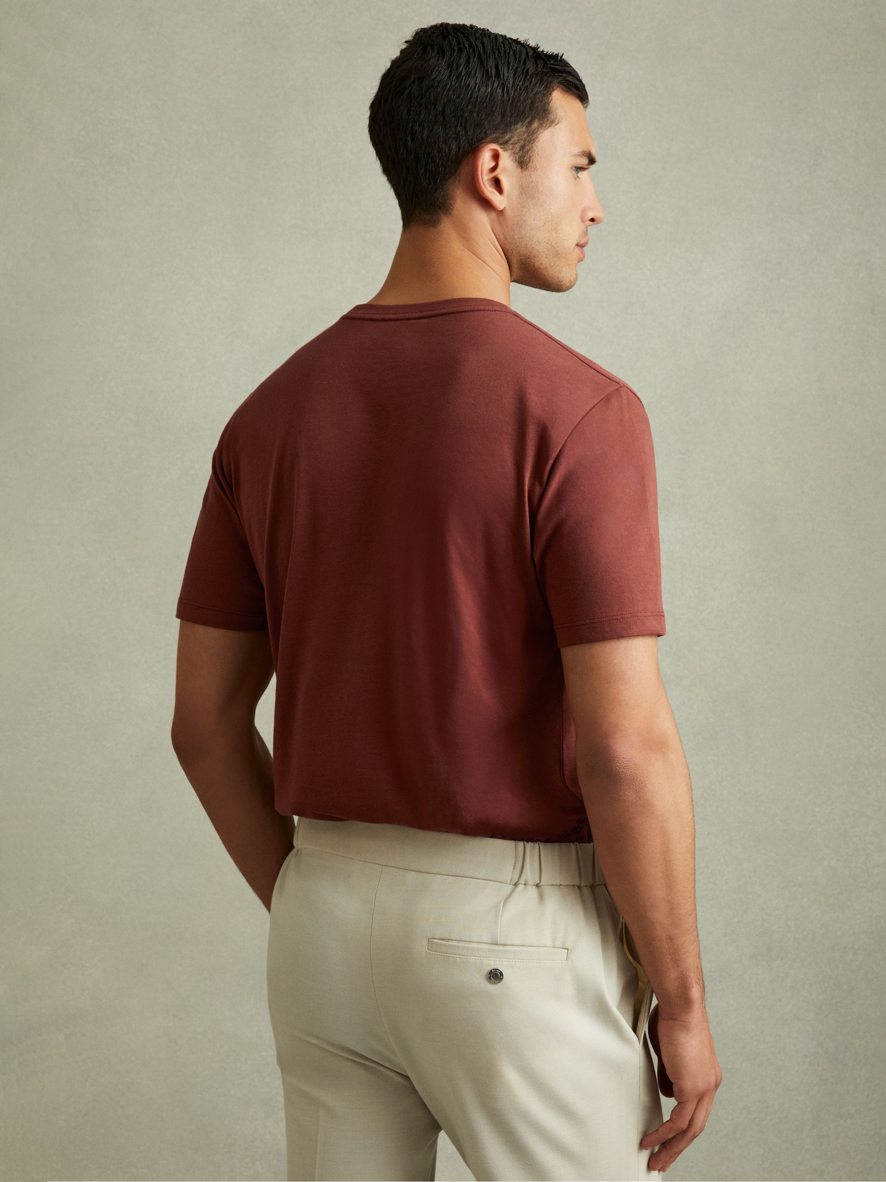 Cotton Crew Neck T-Shirt in Red Brick - Image 4 of 5