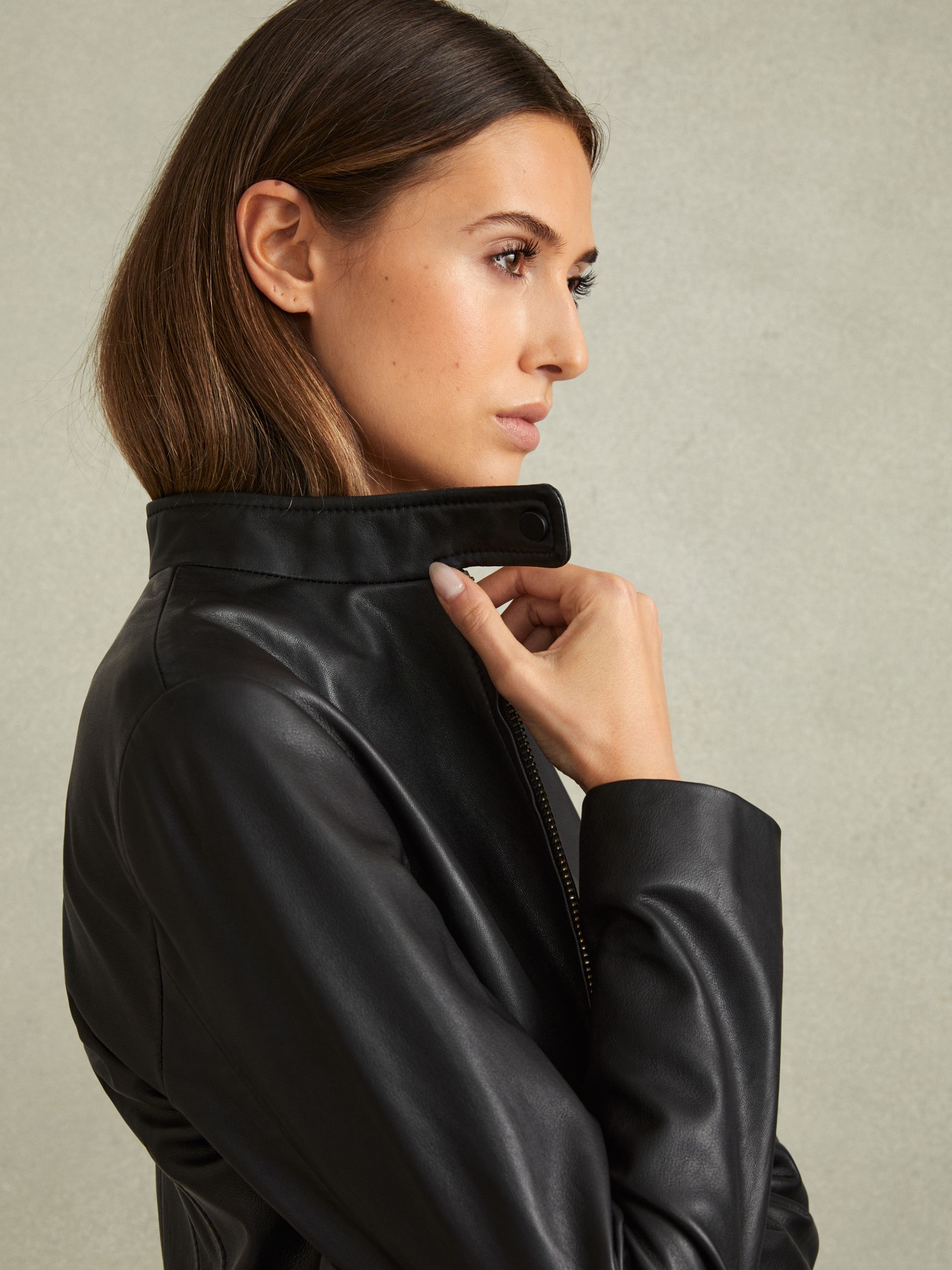 Darby Black Leather Zip-Front Biker Jacket - Image 3 of 6