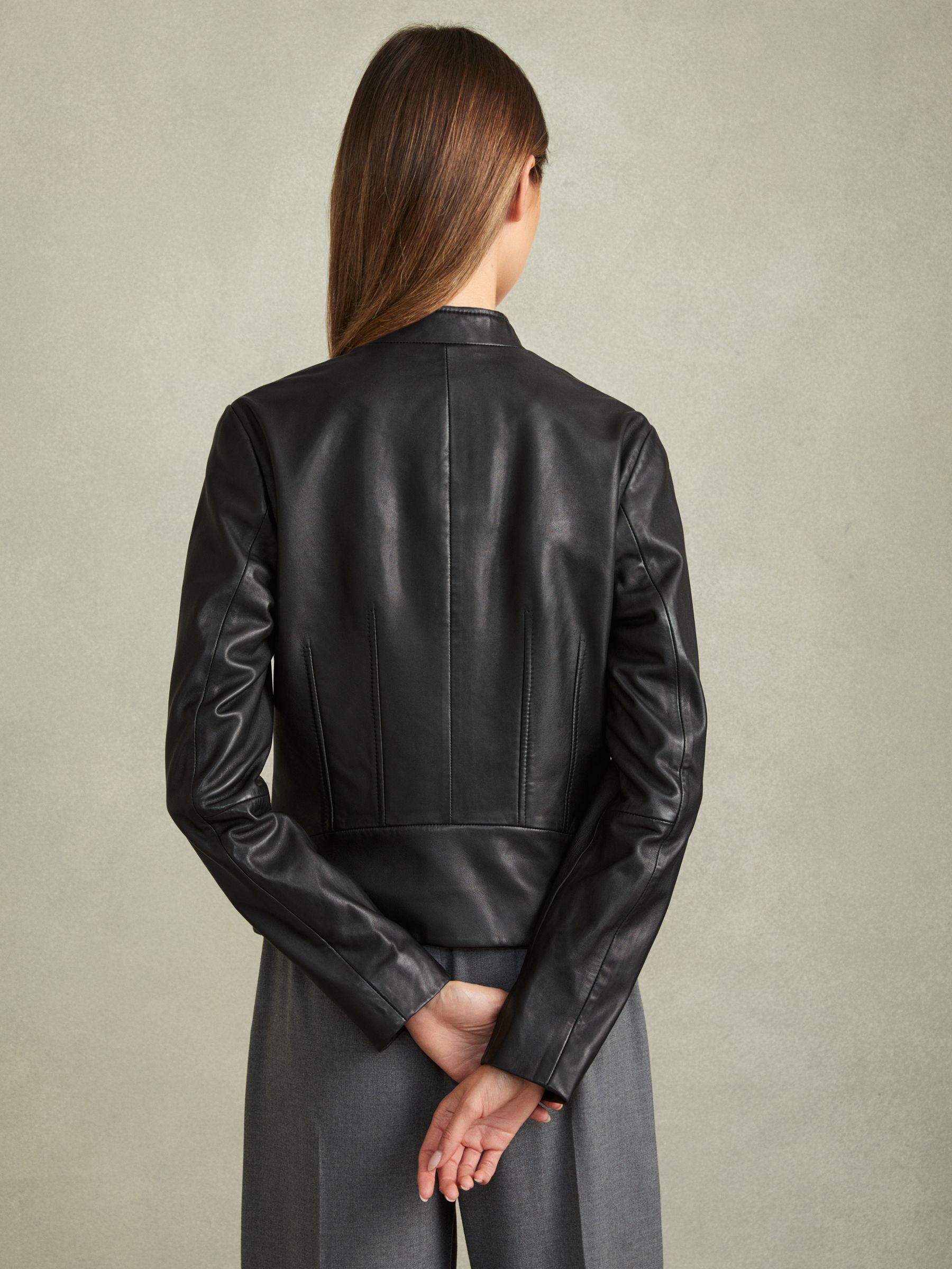 Darby Black Leather Zip-Front Biker Jacket - Image 4 of 6