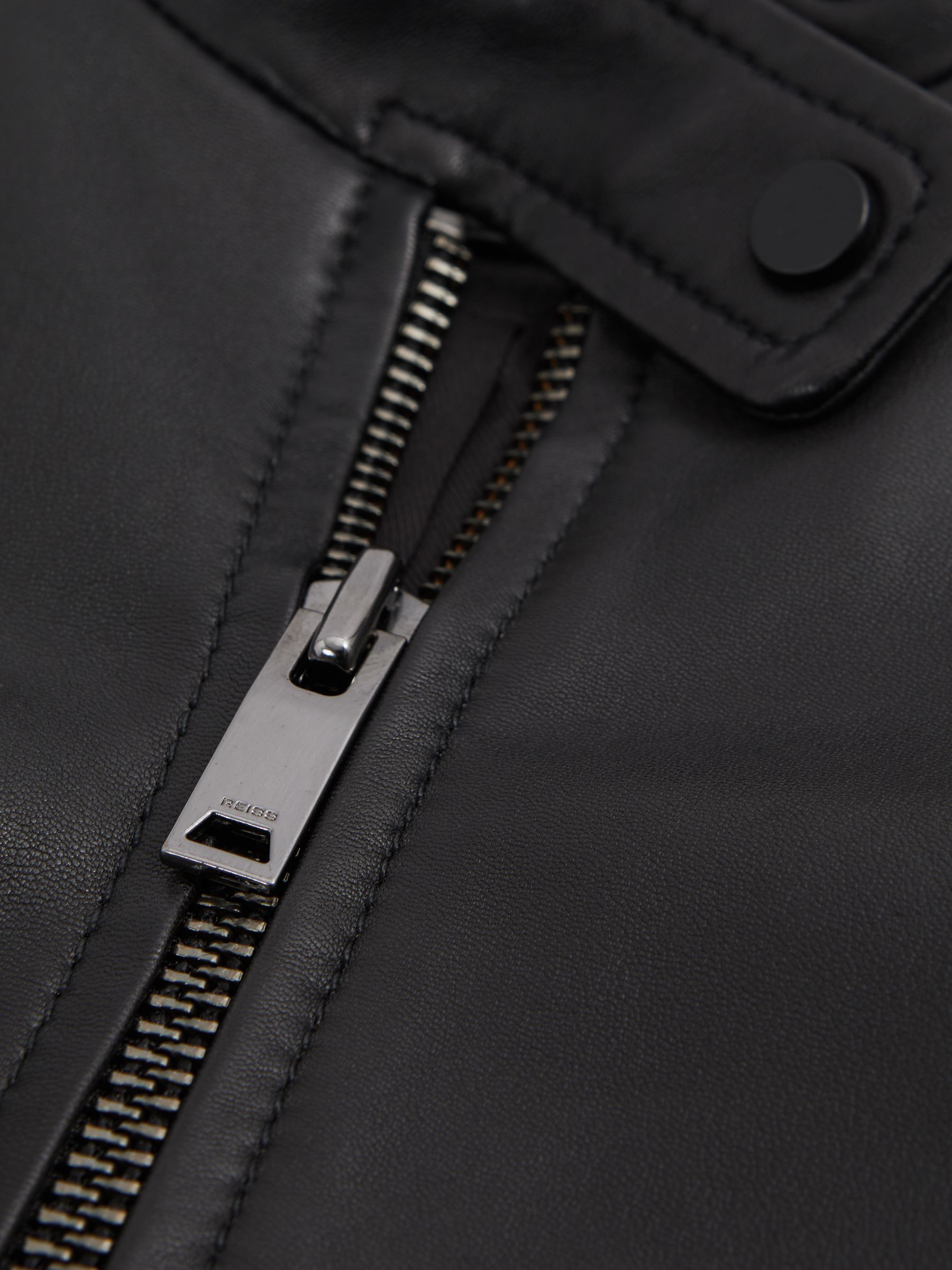 Darby Black Leather Zip-Front Biker Jacket - Image 6 of 6