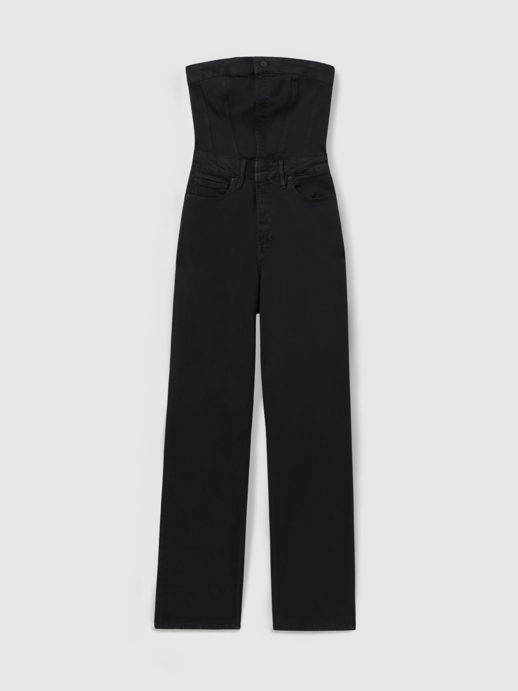 Good American Strapless Denim Jumpsuit in Black - Image 1 of 5