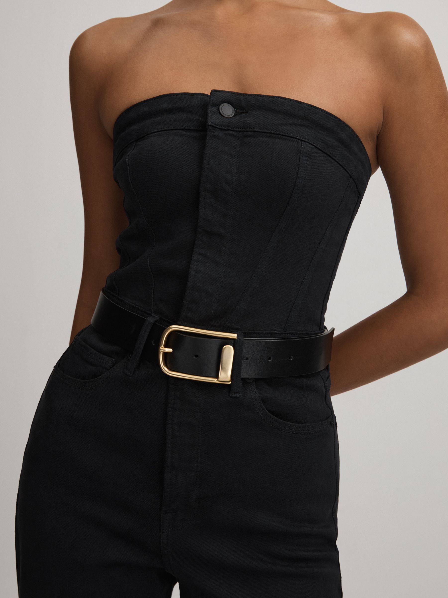 Good American Strapless Denim Jumpsuit in Black - Image 3 of 5