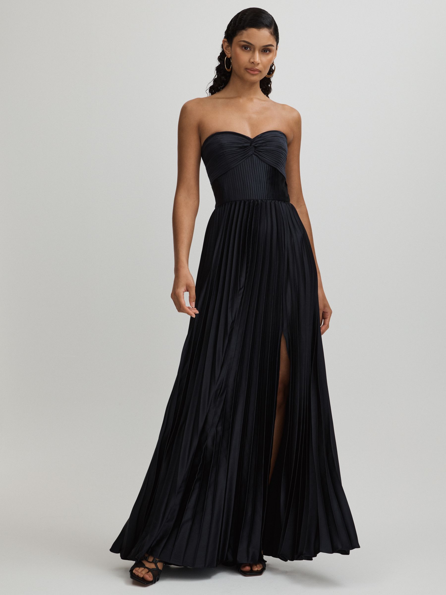 Stef Navy Amur Satin Pleated Maxi Dress - Image 1 of 5