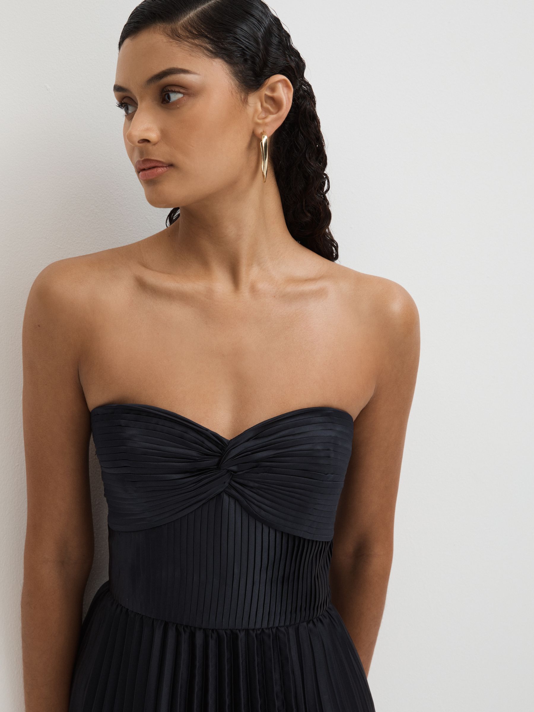 Stef Navy Amur Satin Pleated Maxi Dress - Image 3 of 5