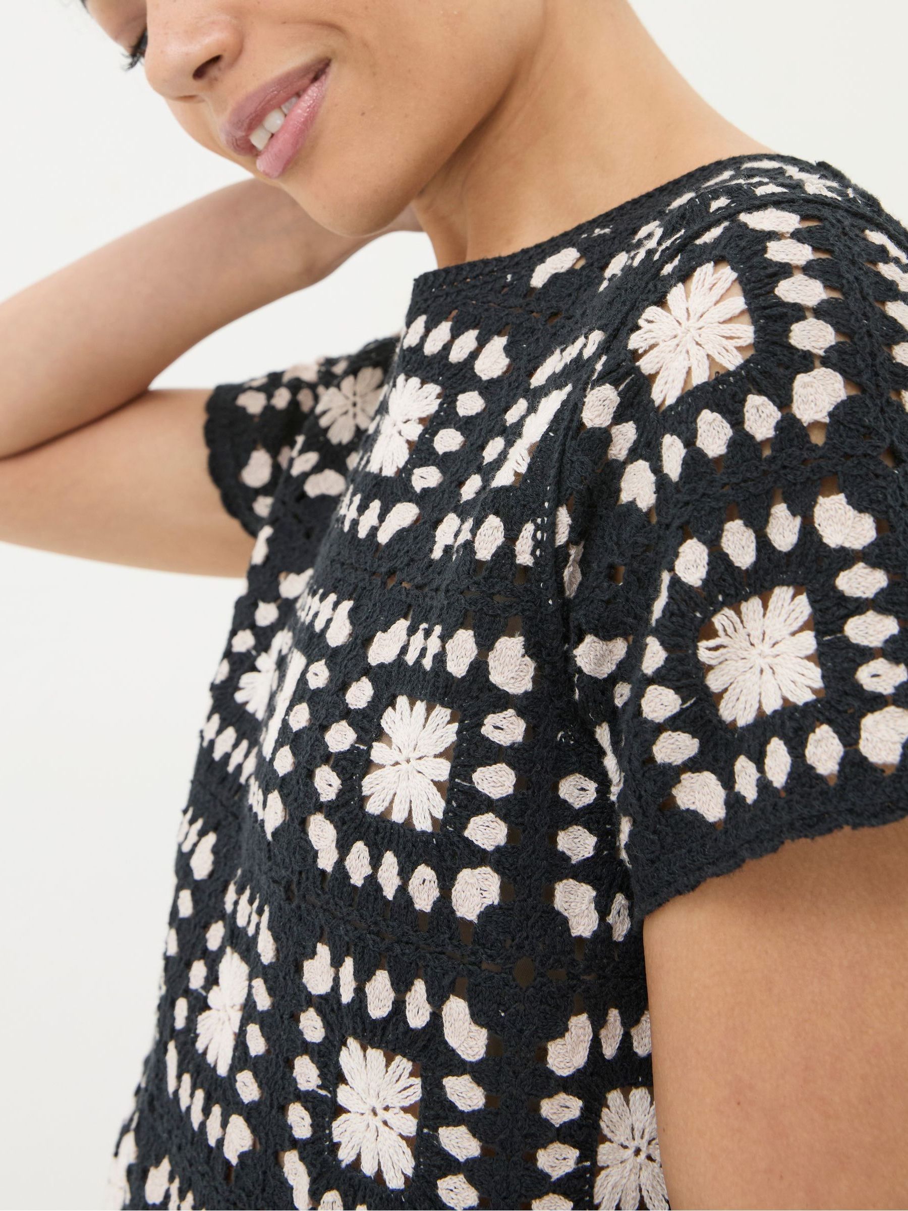 Black Mono Crochet Patchwork T-Shirt - Image 3 of 5