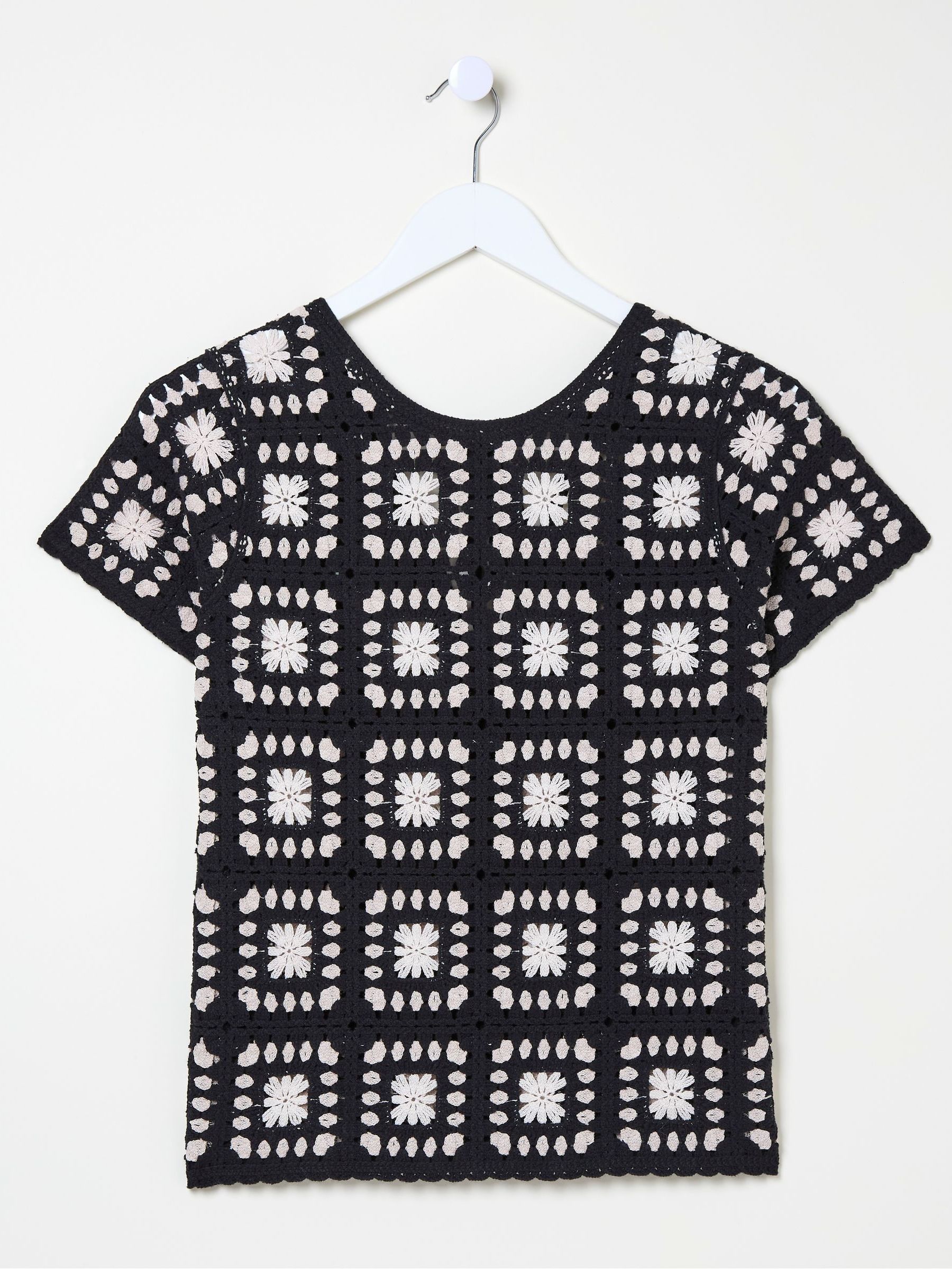 Black Mono Crochet Patchwork T-Shirt - Image 5 of 5