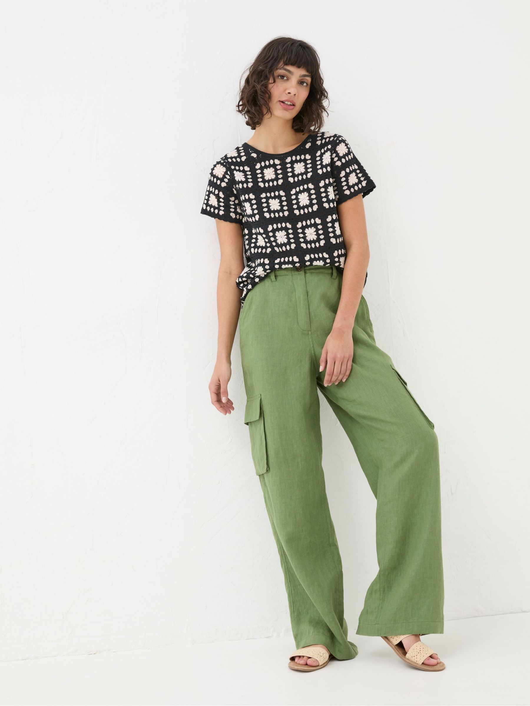 Demi Green Linen Cargo Trousers - Image 1 of 4