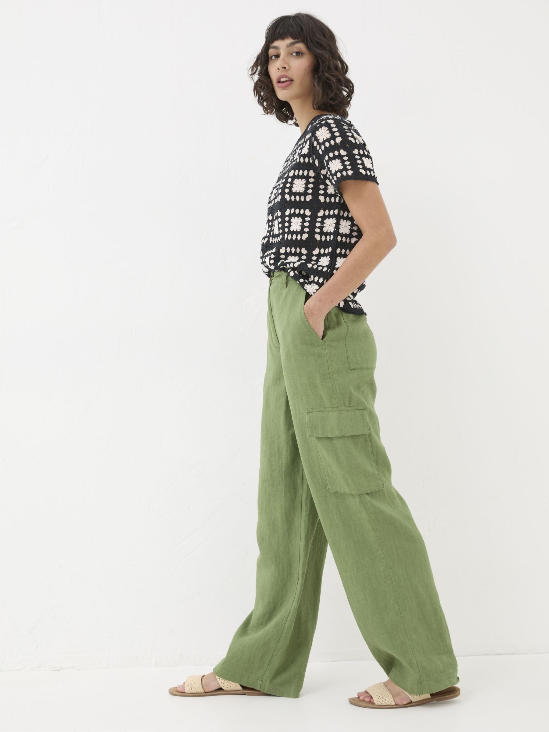 Demi Green Linen Cargo Trousers - Image 2 of 4