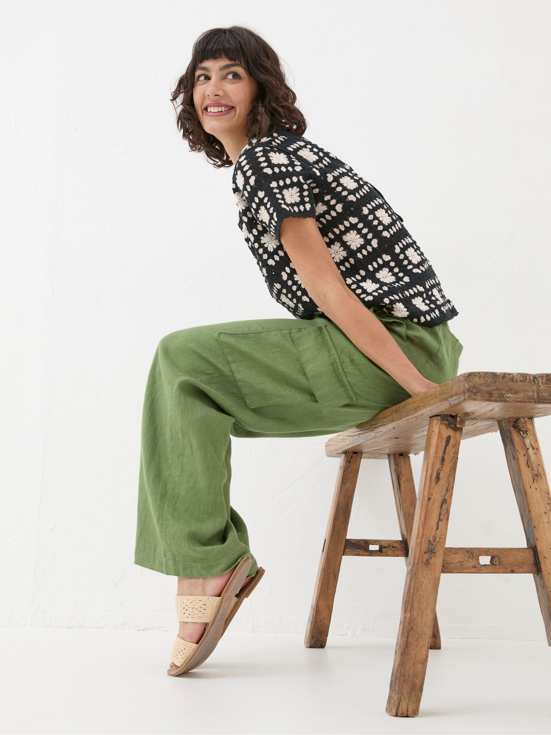 Demi Green Linen Cargo Trousers - Image 3 of 4