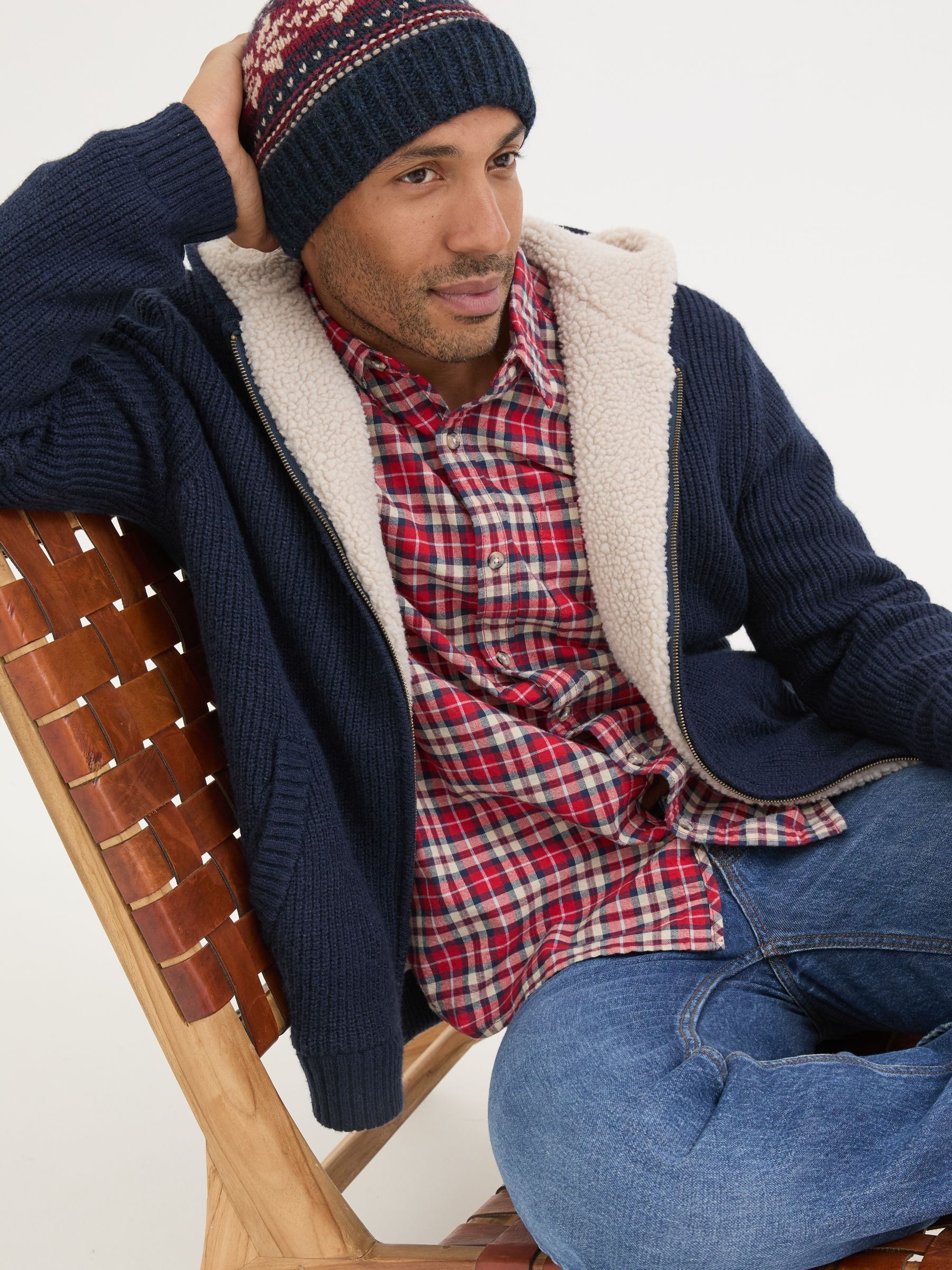 Linton Navy Knitted Zip Hoodie - Image 3 of 6