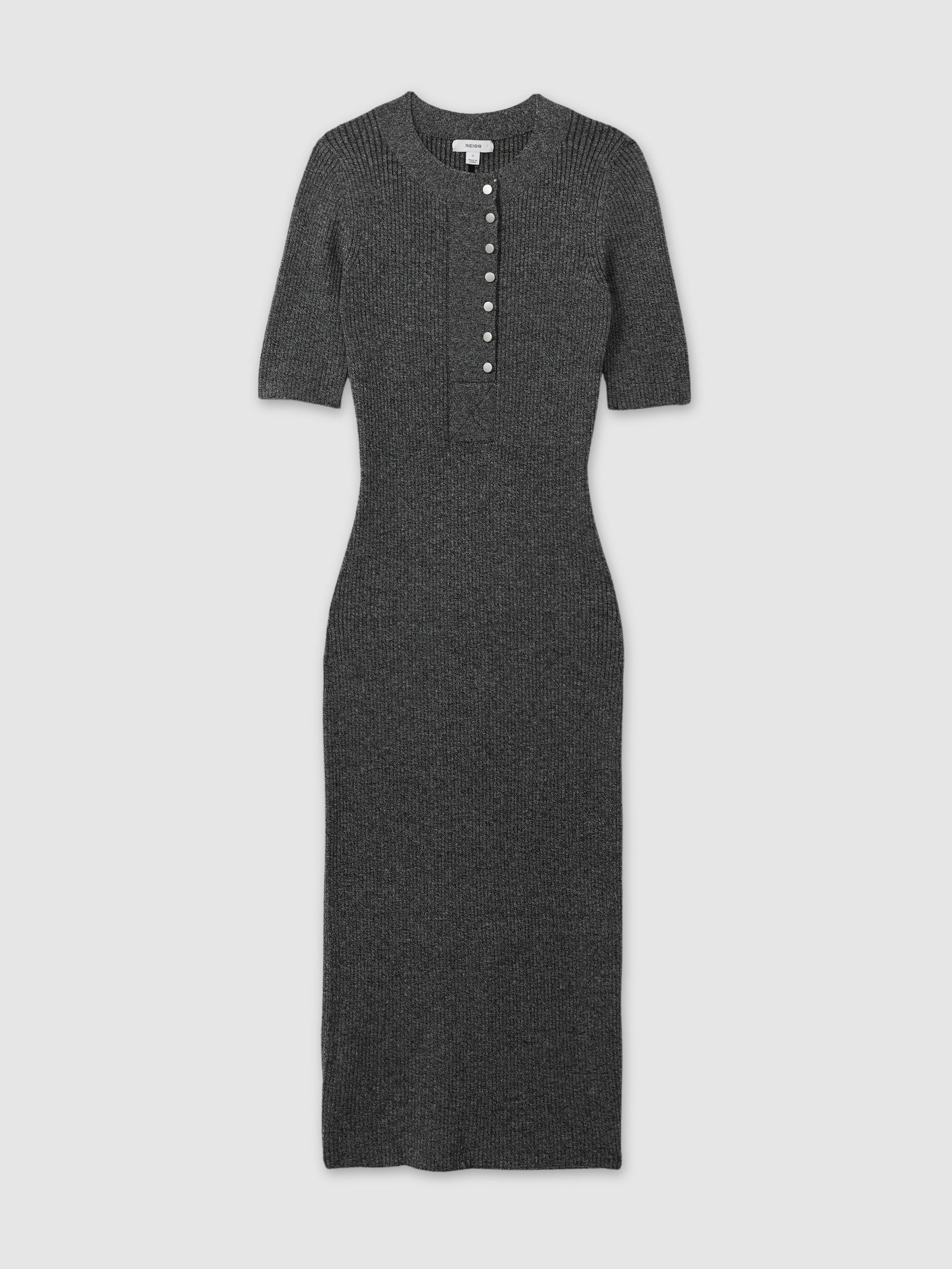 Sandy Grey Ribbed Wool Blend Midi Dress - Image 2 of 5