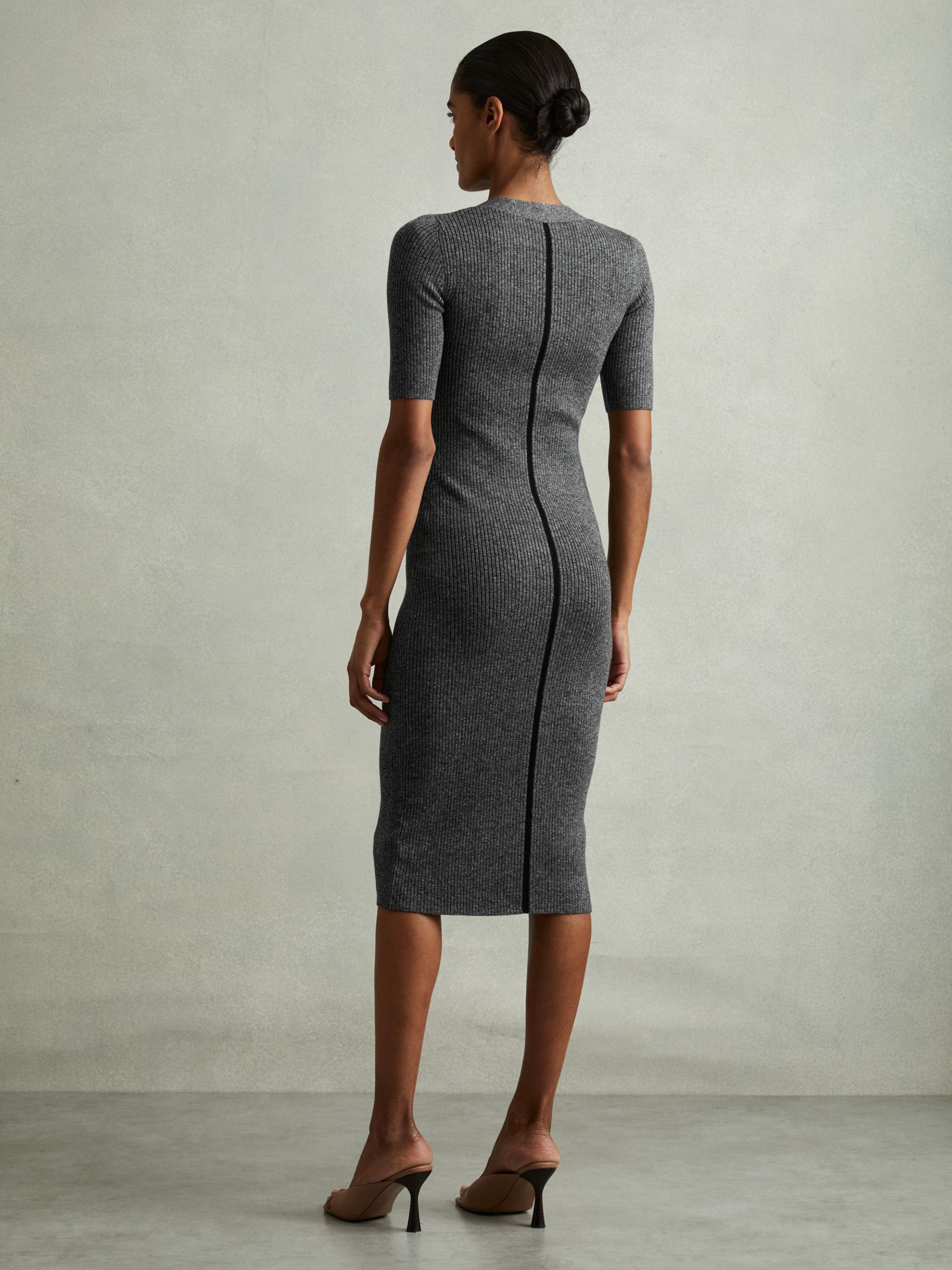 Sandy Grey Ribbed Wool Blend Midi Dress - Image 4 of 5