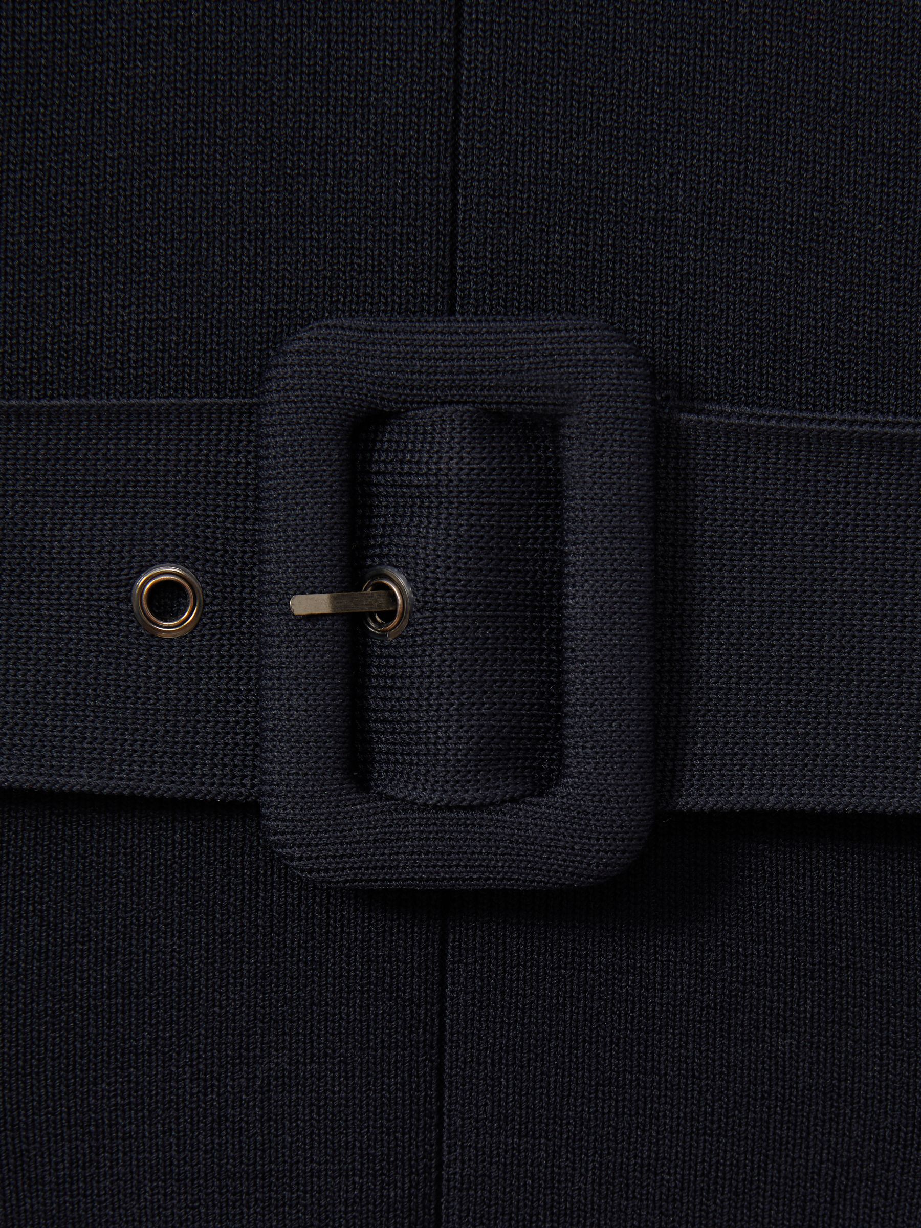 Ella Navy Knitted Ribbed Belted Midi Dress - Image 5 of 5