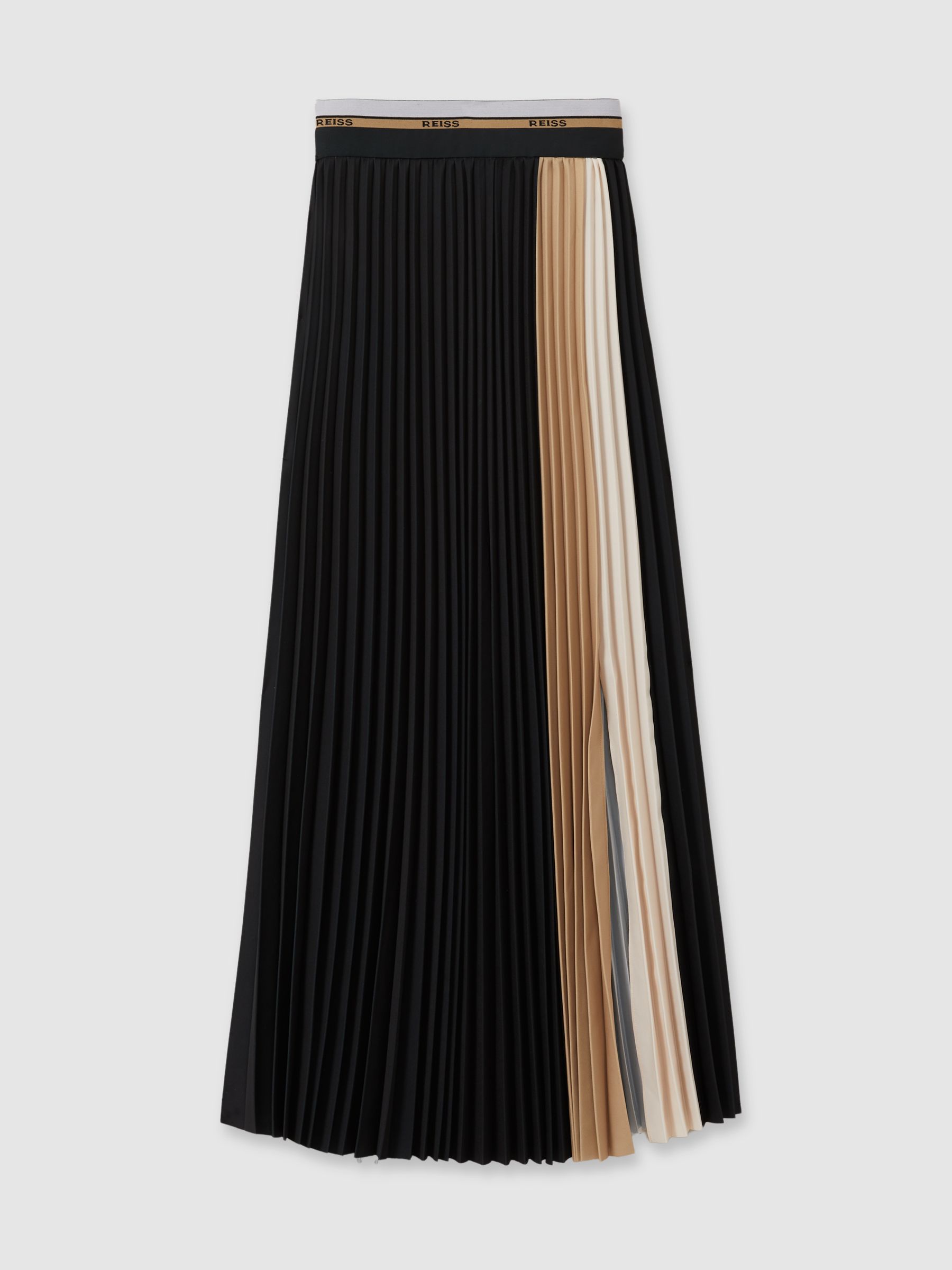 Iris Black Pleated Waistband Detail Midi Skirt - Image 2 of 6