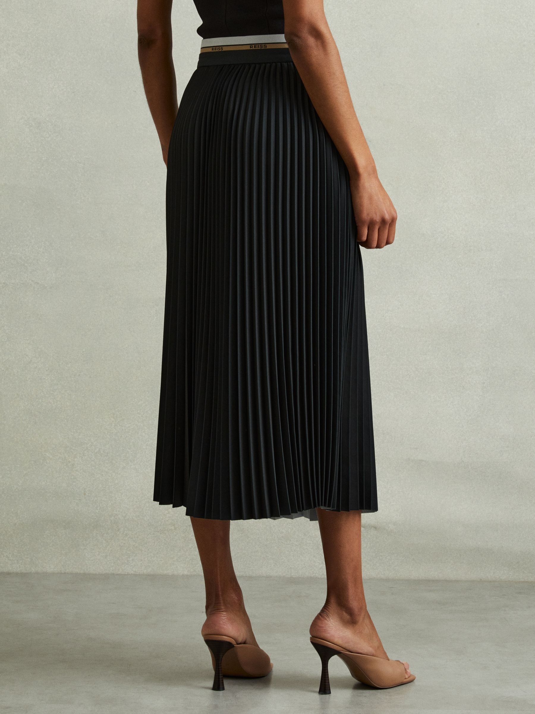Iris Black Pleated Waistband Detail Midi Skirt - Image 5 of 6