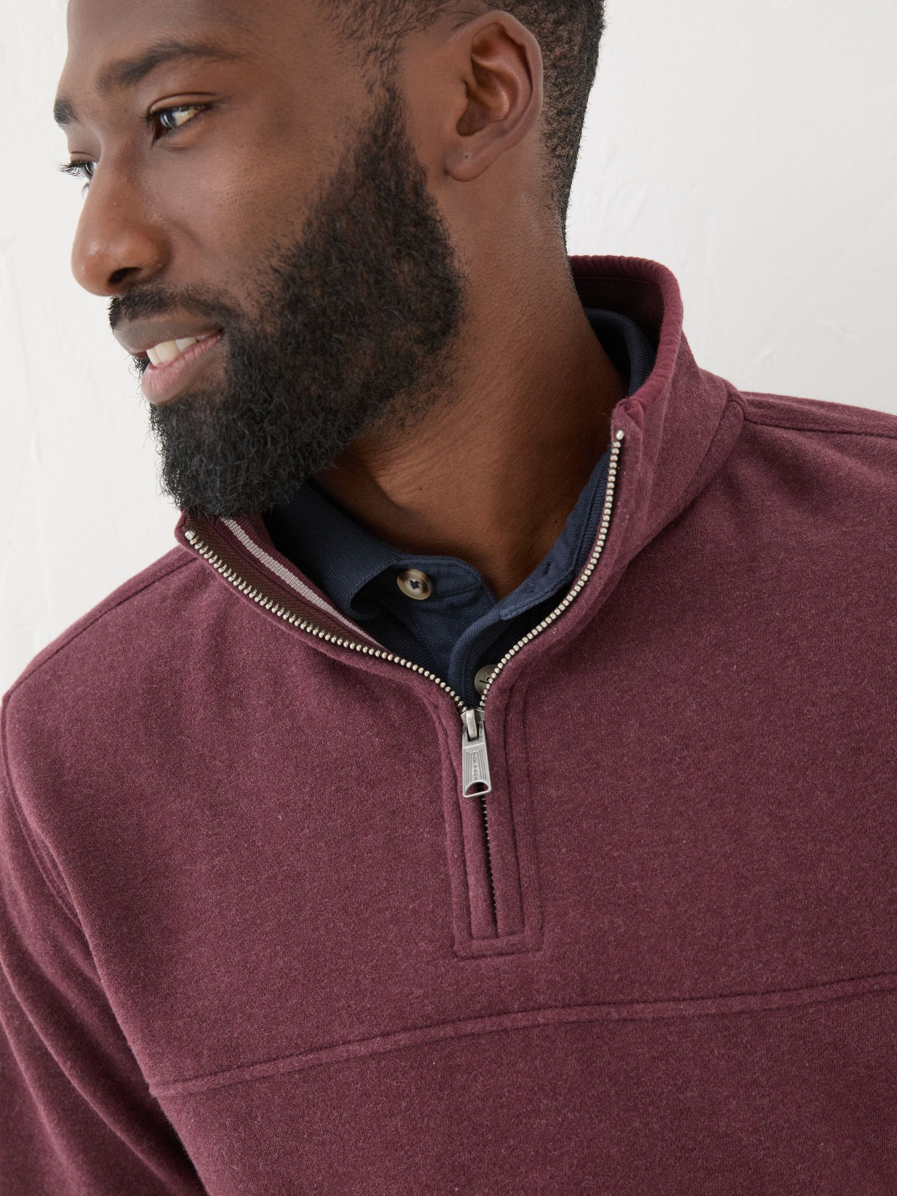 Burgundy Red Brooke Half Neck 100% Cotton Sweatshirt - Image 3 of 5