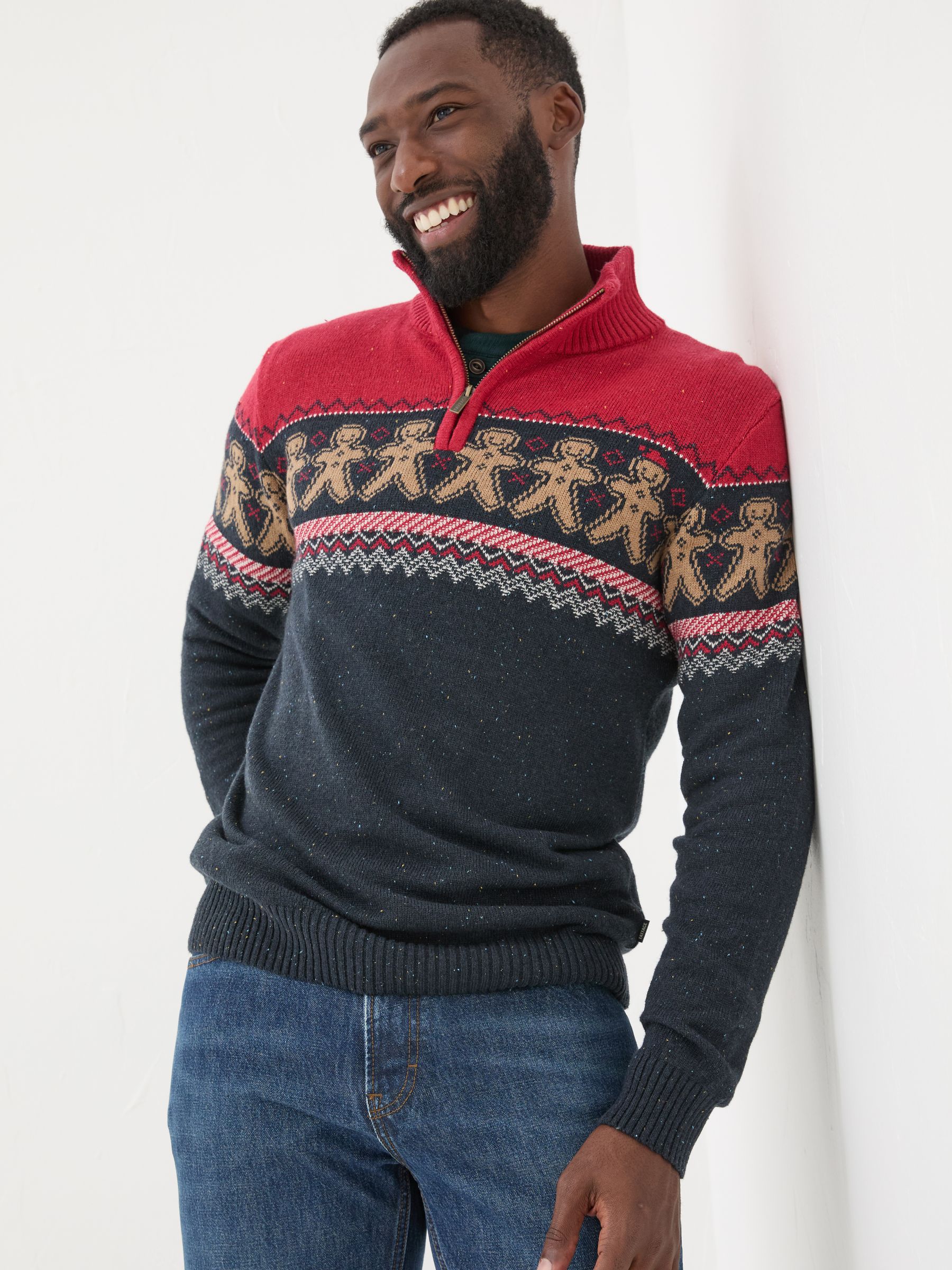 Navy Blue Gingerbread Half Neck Jumper - Image 1 of 6
