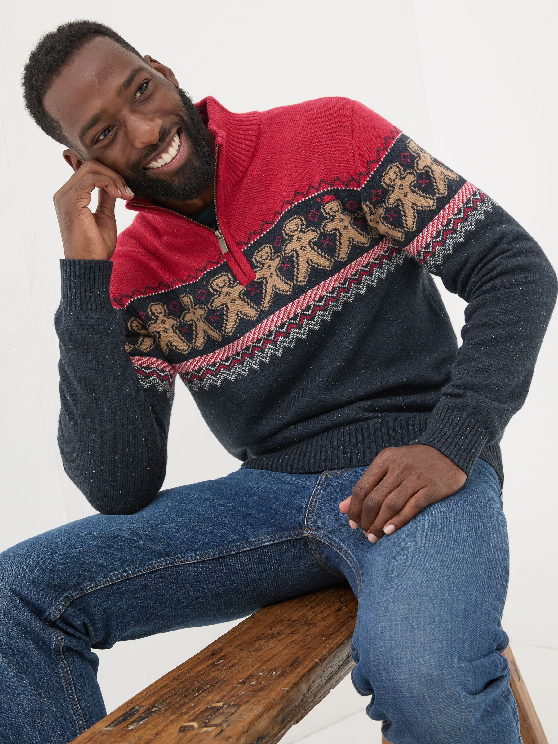Navy Blue Gingerbread Half Neck Jumper - Image 3 of 6
