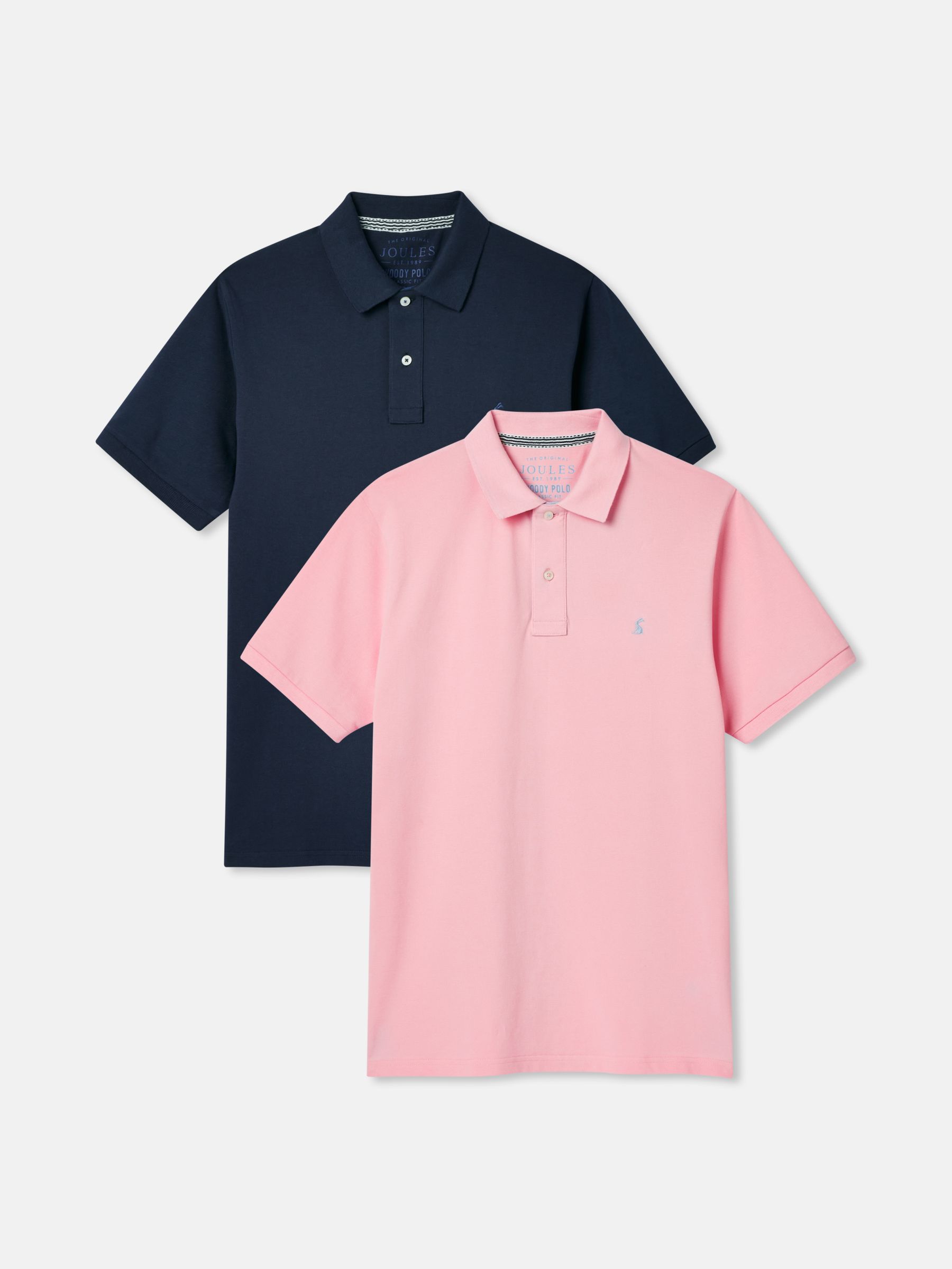 Woody 2 Pack Navy & Pink Cotton Polo Shirts - Image 1 of 3