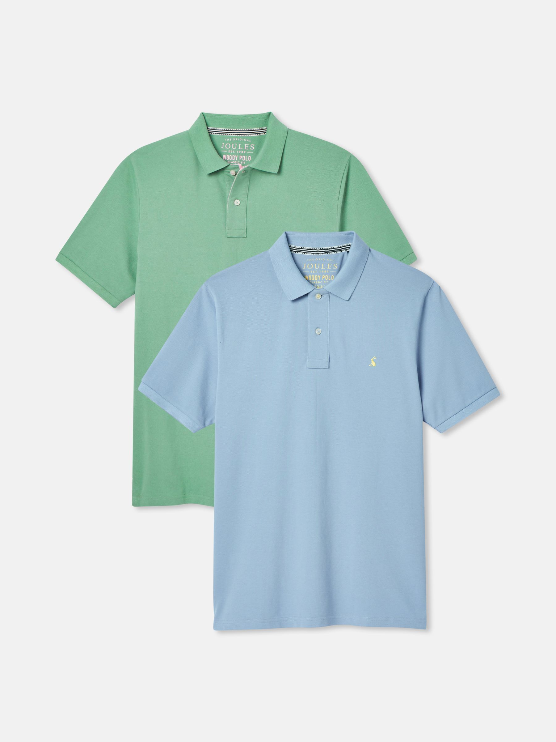 Woody 2 Pack Light Blue & Green Cotton Polo Shirts - Image 1 of 3