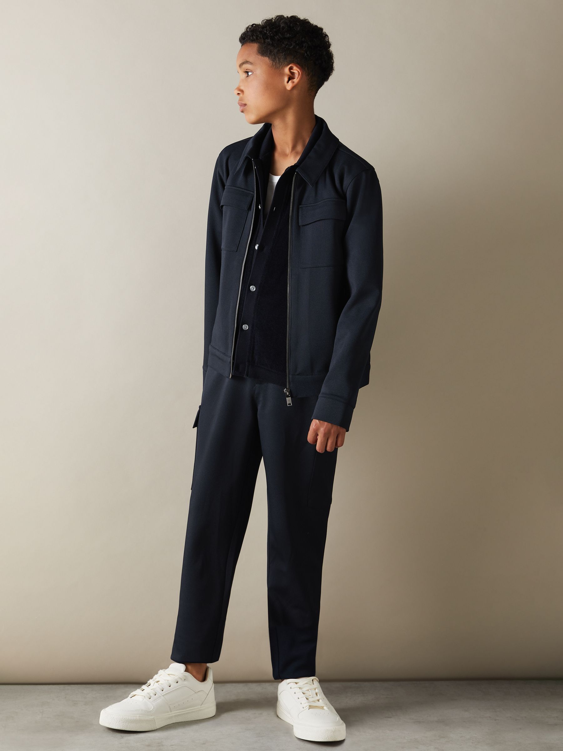 Teen Twill Zip-Front Jacket in Navy - Image 2 of 3