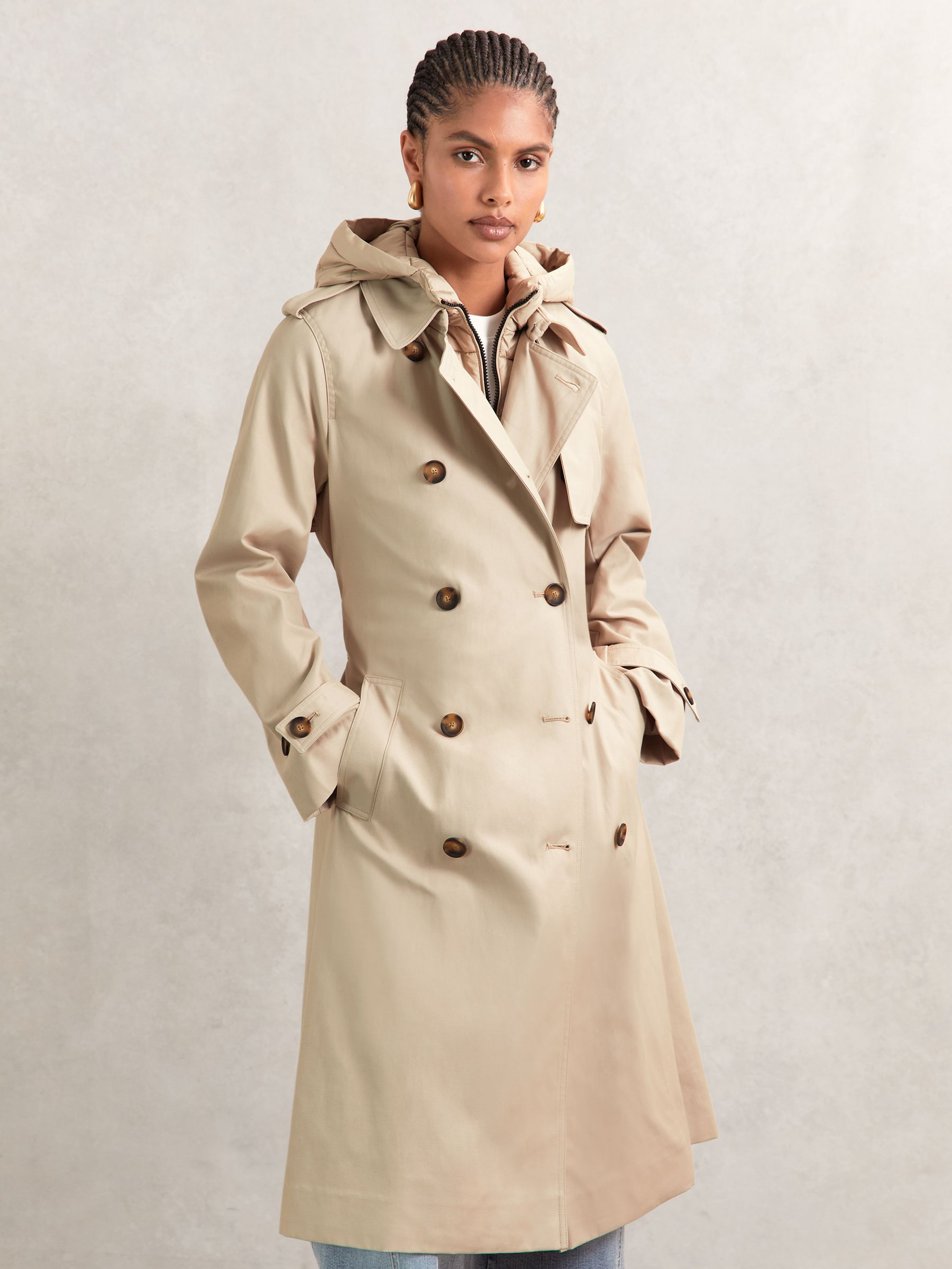 Reiss Hooded Insert Trench Coat in Stone | REISS