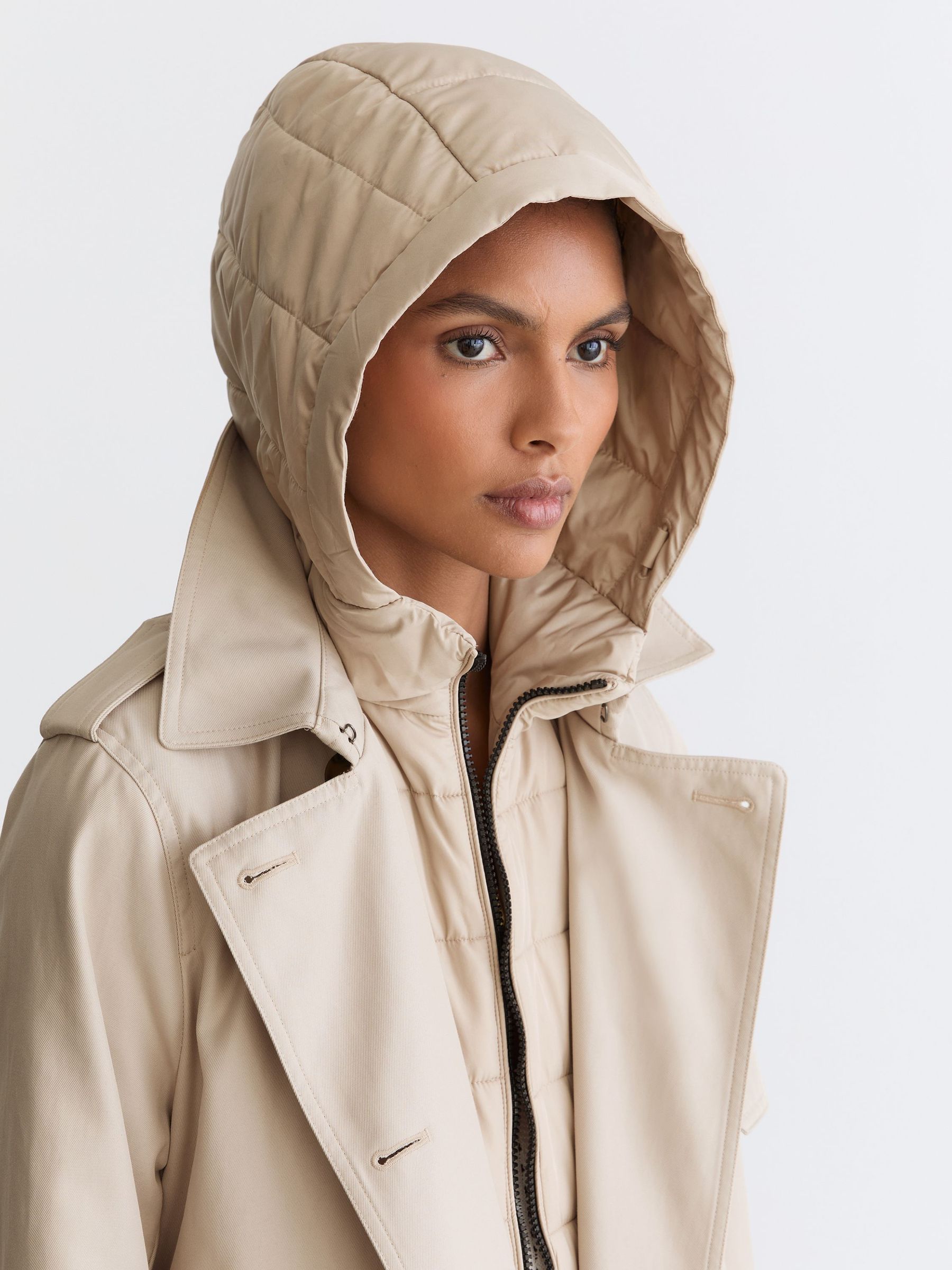 Hooded Insert Trench Coat in Stone - image 5