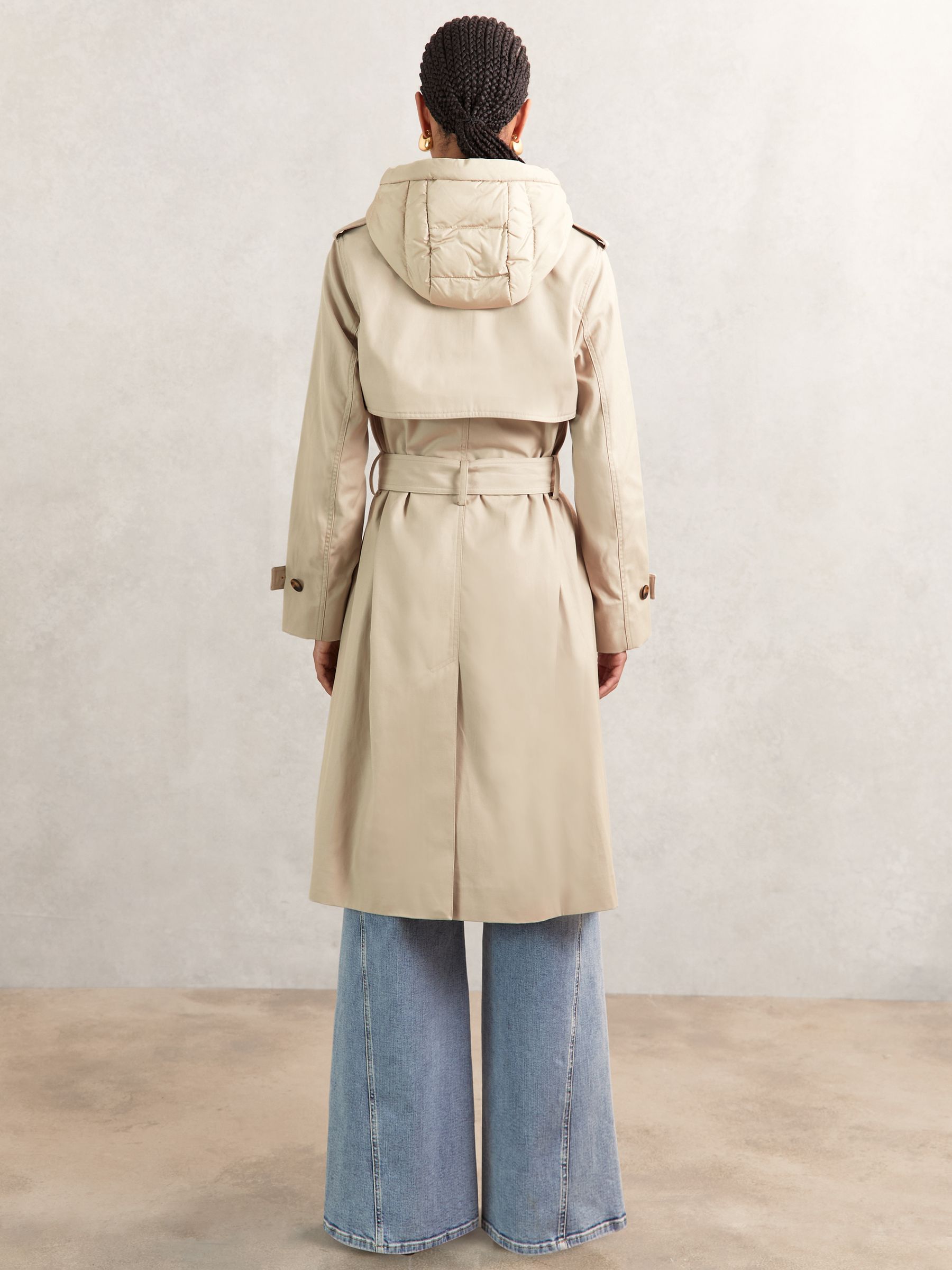 Hooded Insert Trench Coat in Stone - Image 7 of 8