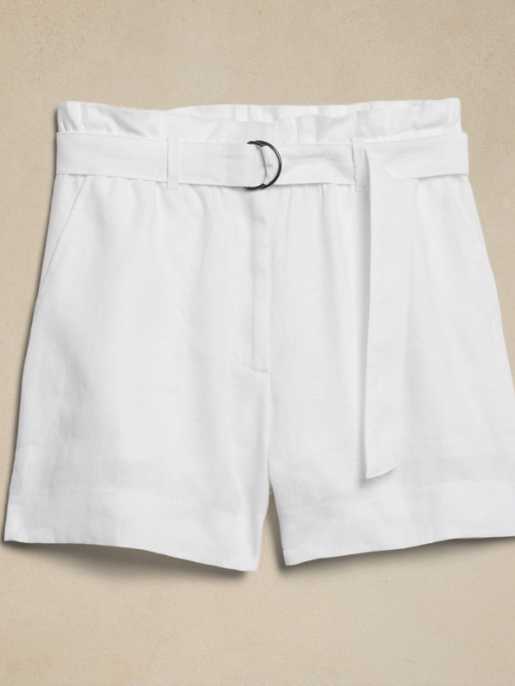 Banana Republic White 4" Linen Belted Shorts - Image 4 of 4
