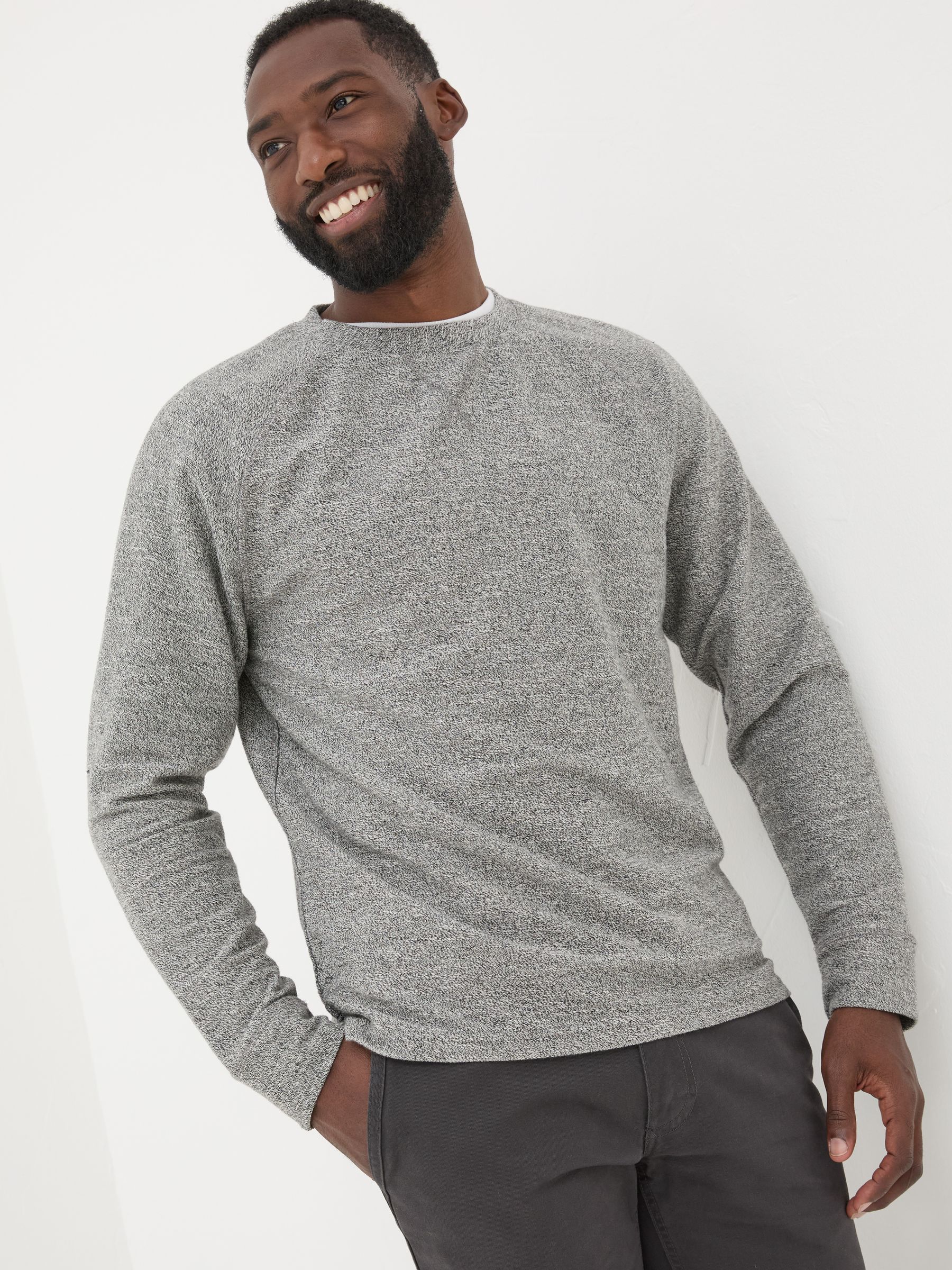Grey Textured Crew T-Shirt - Image 1 of 6 Grey Textured Crew T-Shirt - Image 1 of 6