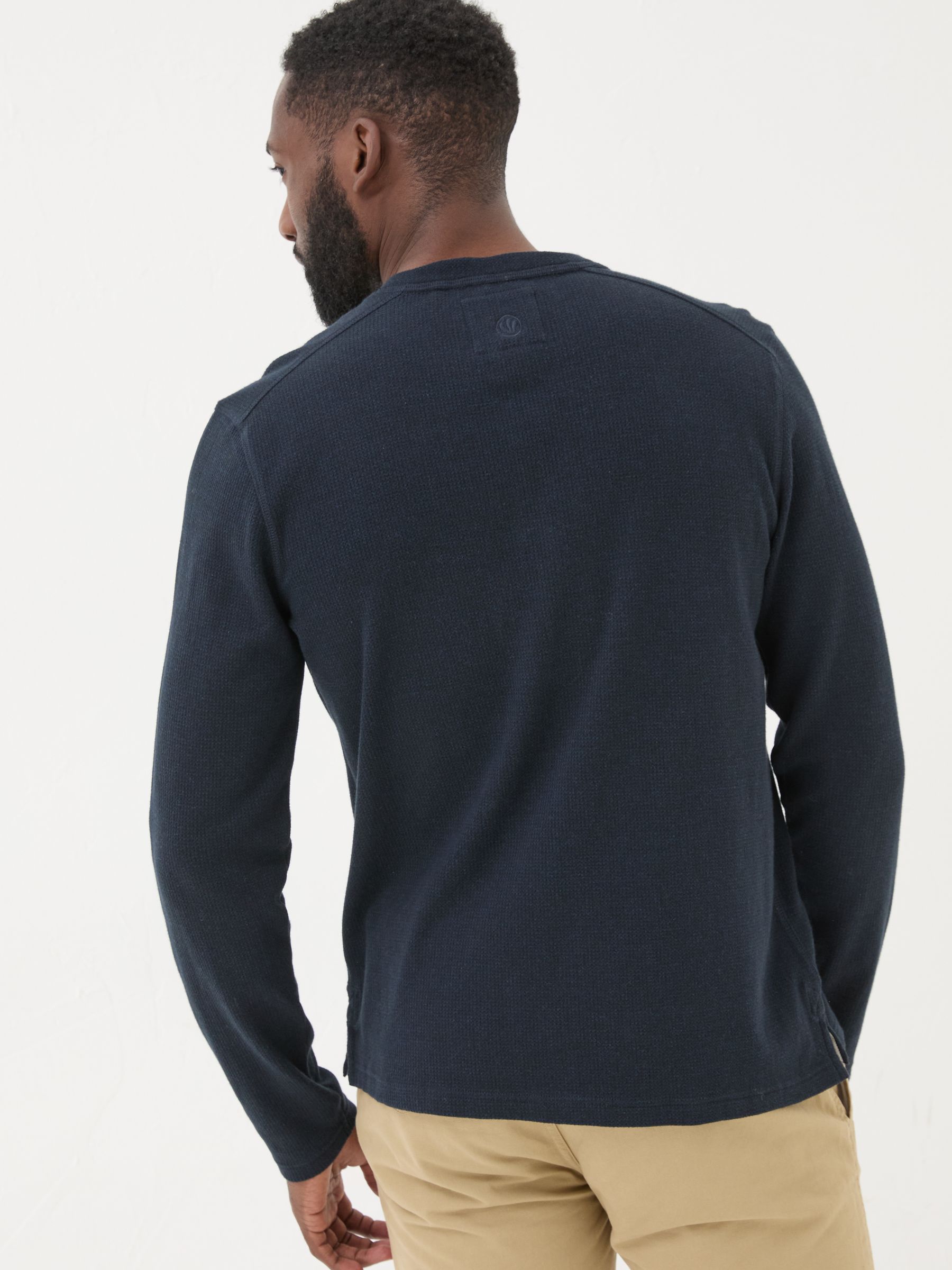 Navy Textured Henley 100% Cotton T-Shirt - Image 2 of 6