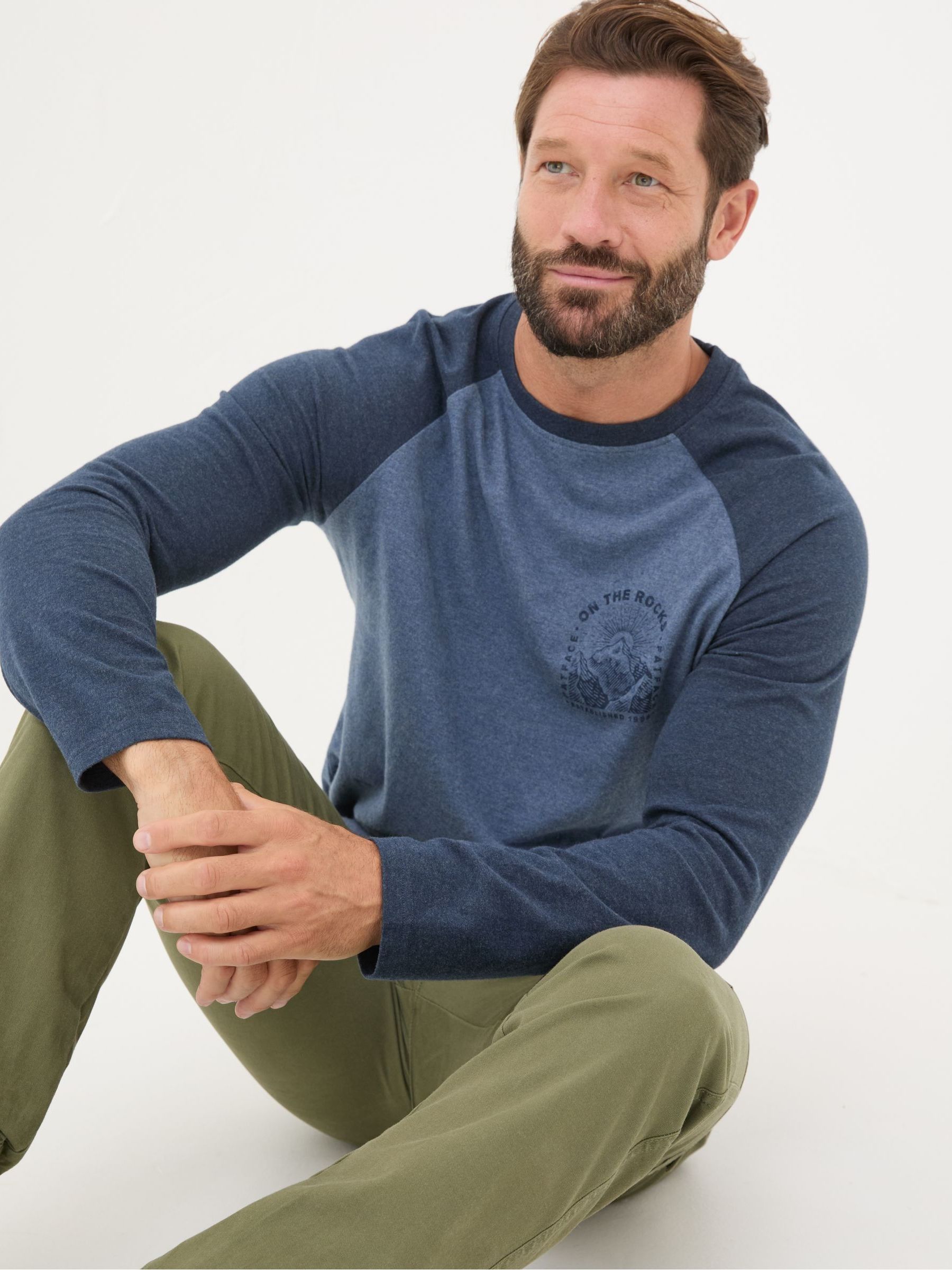 Dusky Blue On The Rocks Raglan 100% Cotton T-Shirt - Image 3 of 5