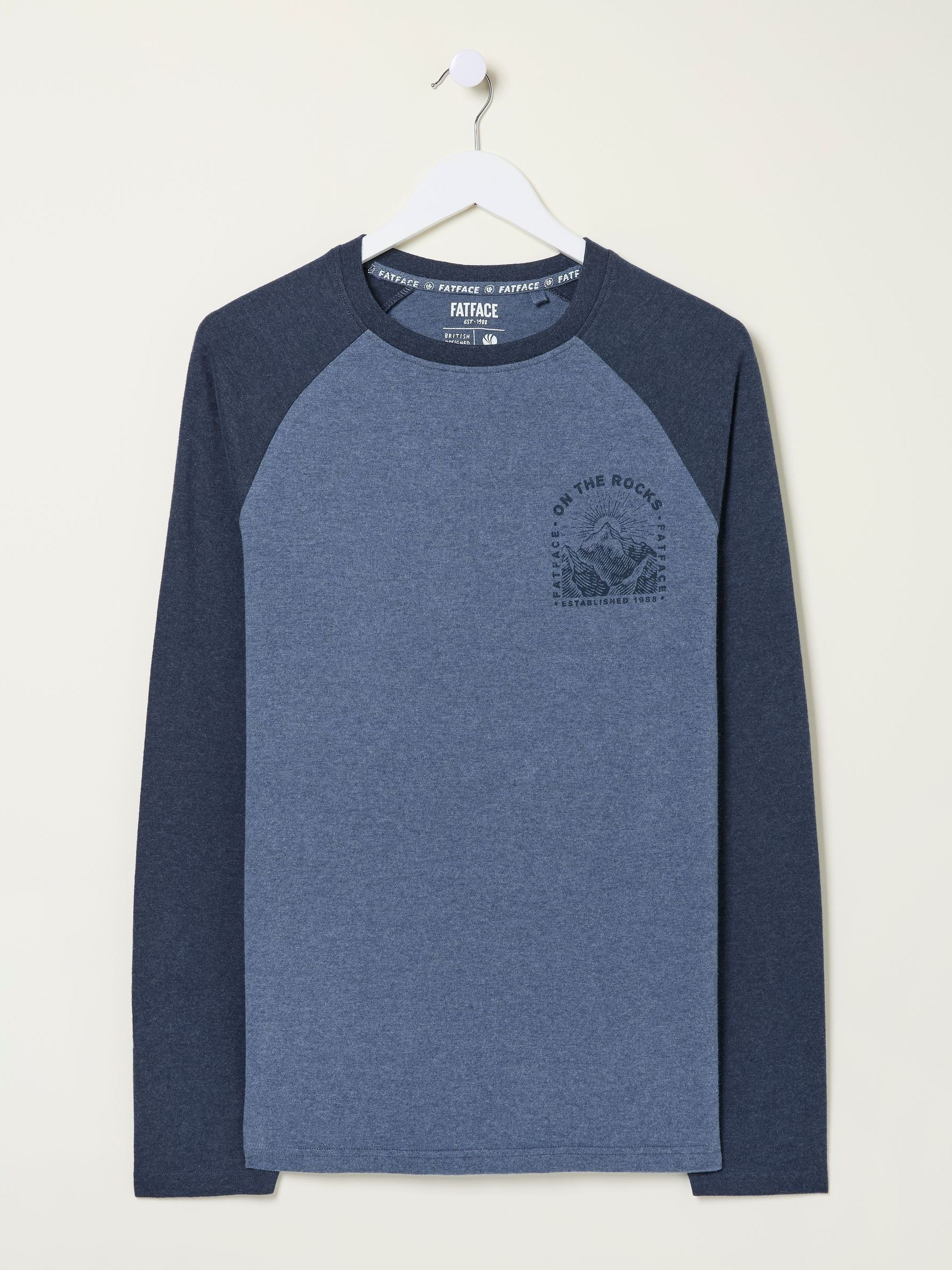 Dusky Blue On The Rocks Raglan 100% Cotton T-Shirt | FatFace