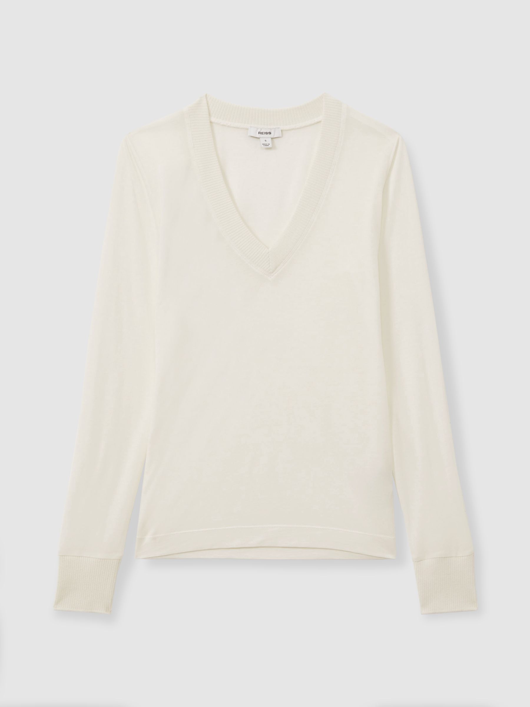 Lyocell-Wool Marled V-Neck Top in Cream - Image 2 of 7