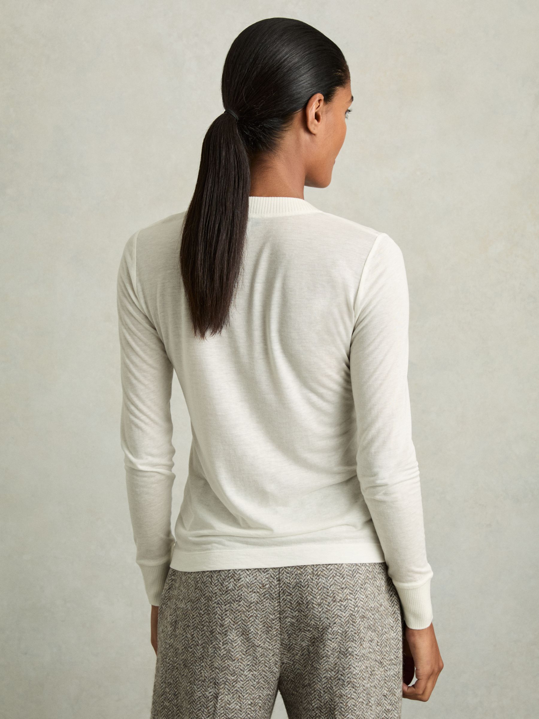 Lyocell-Wool Marled V-Neck Top in Cream - Image 5 of 7