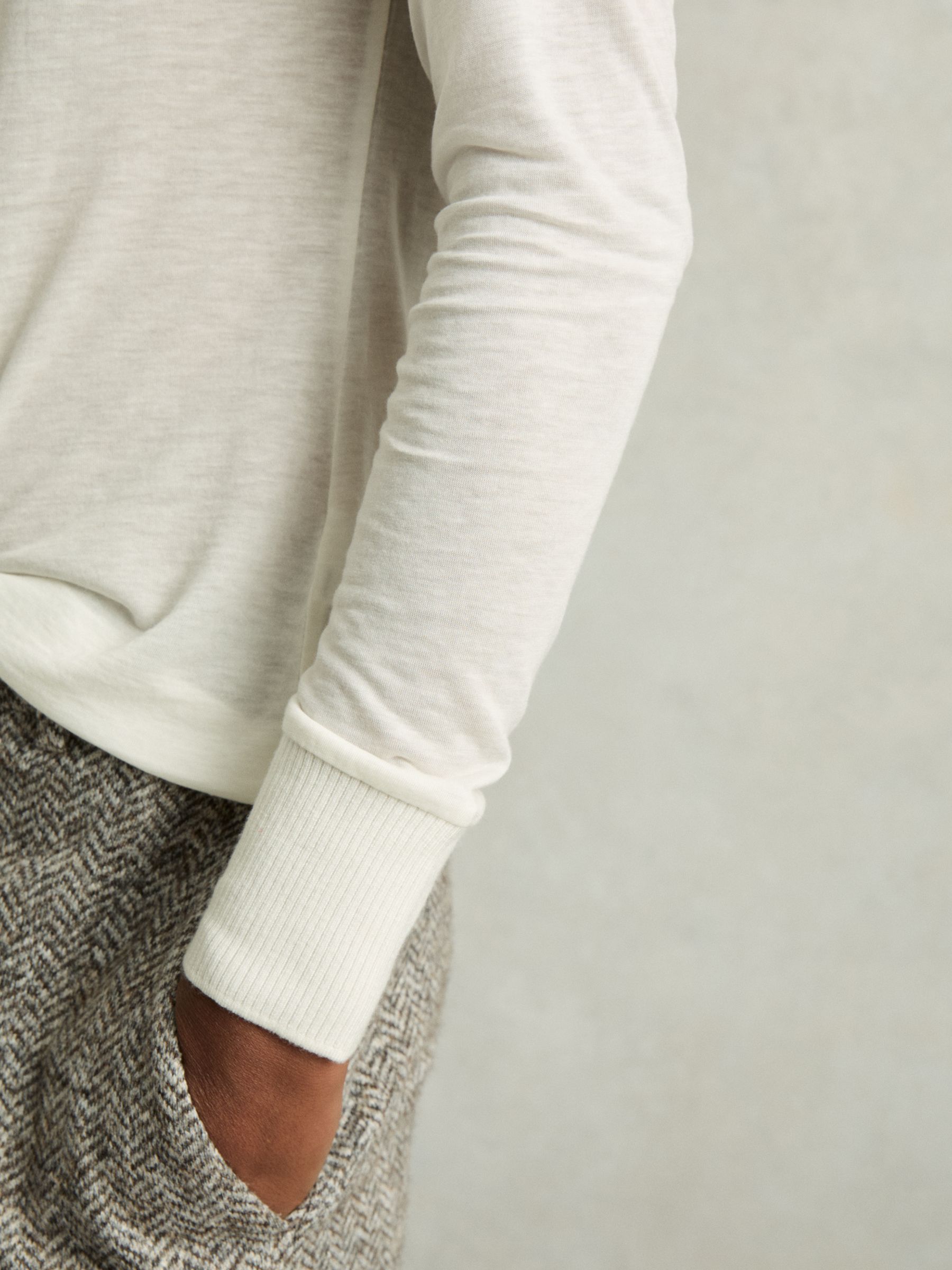 Lyocell-Wool Marled V-Neck Top in Cream - Image 6 of 7