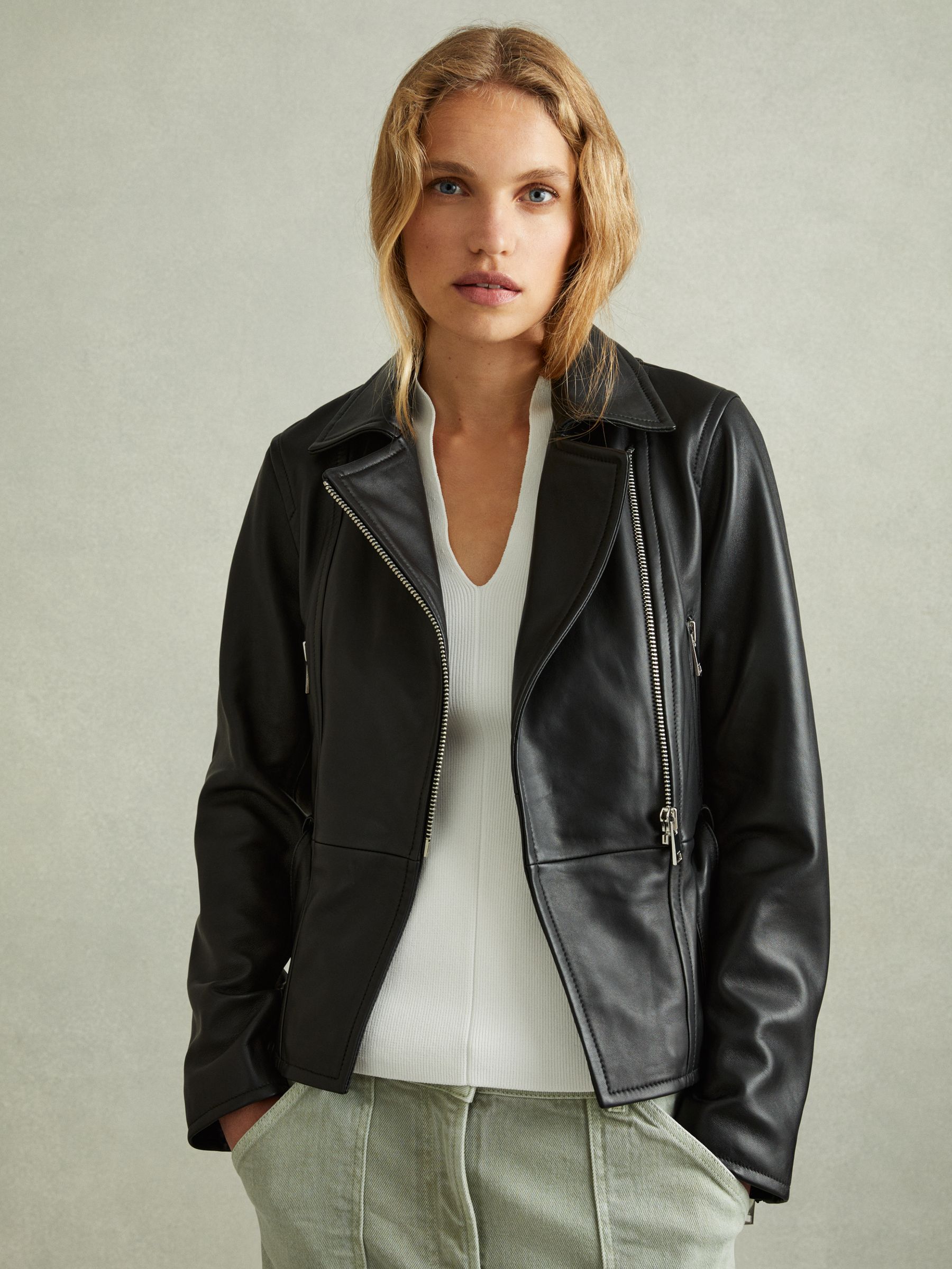 Febe Black Belted Leather Jacket - Image 1 of 7
