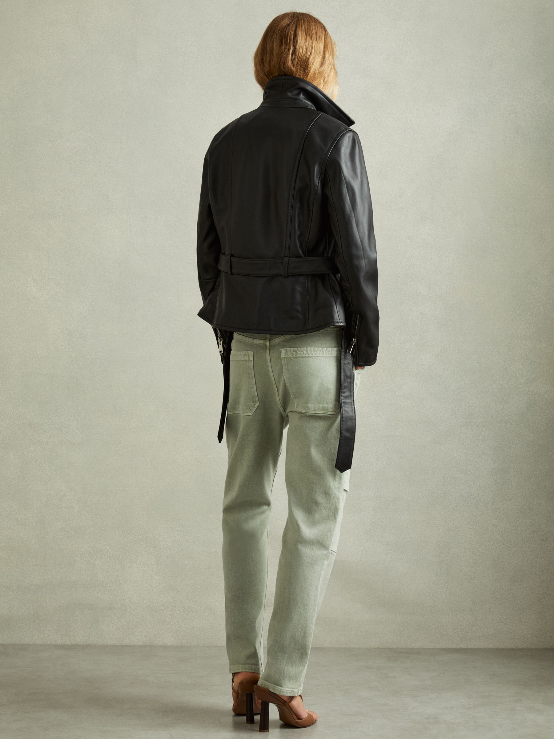 Febe Black Belted Leather Jacket - Image 5 of 7