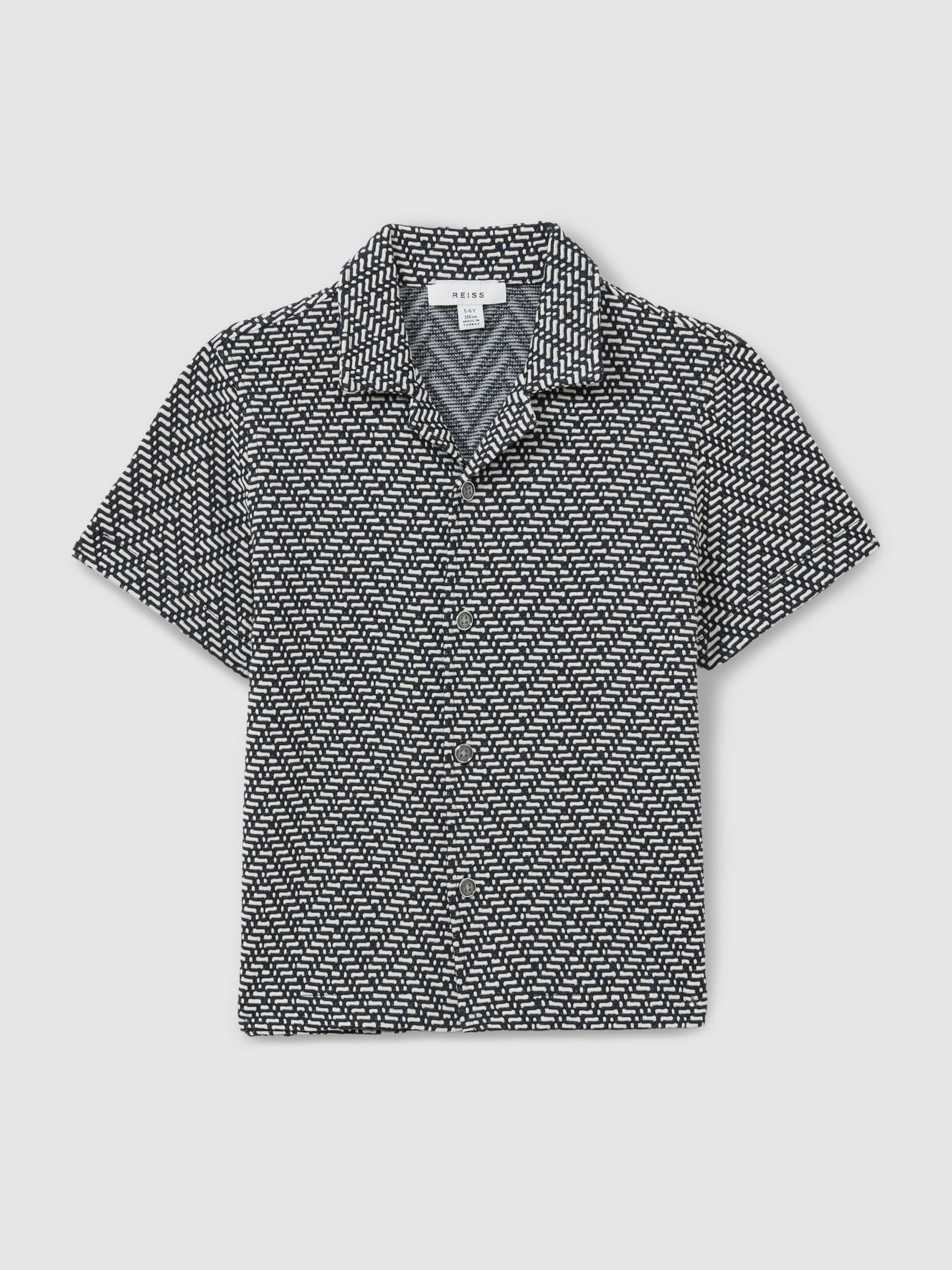 9-13 yrs Zig-Zag Cuban Collar Shirt in Navy - Image 2 of 4