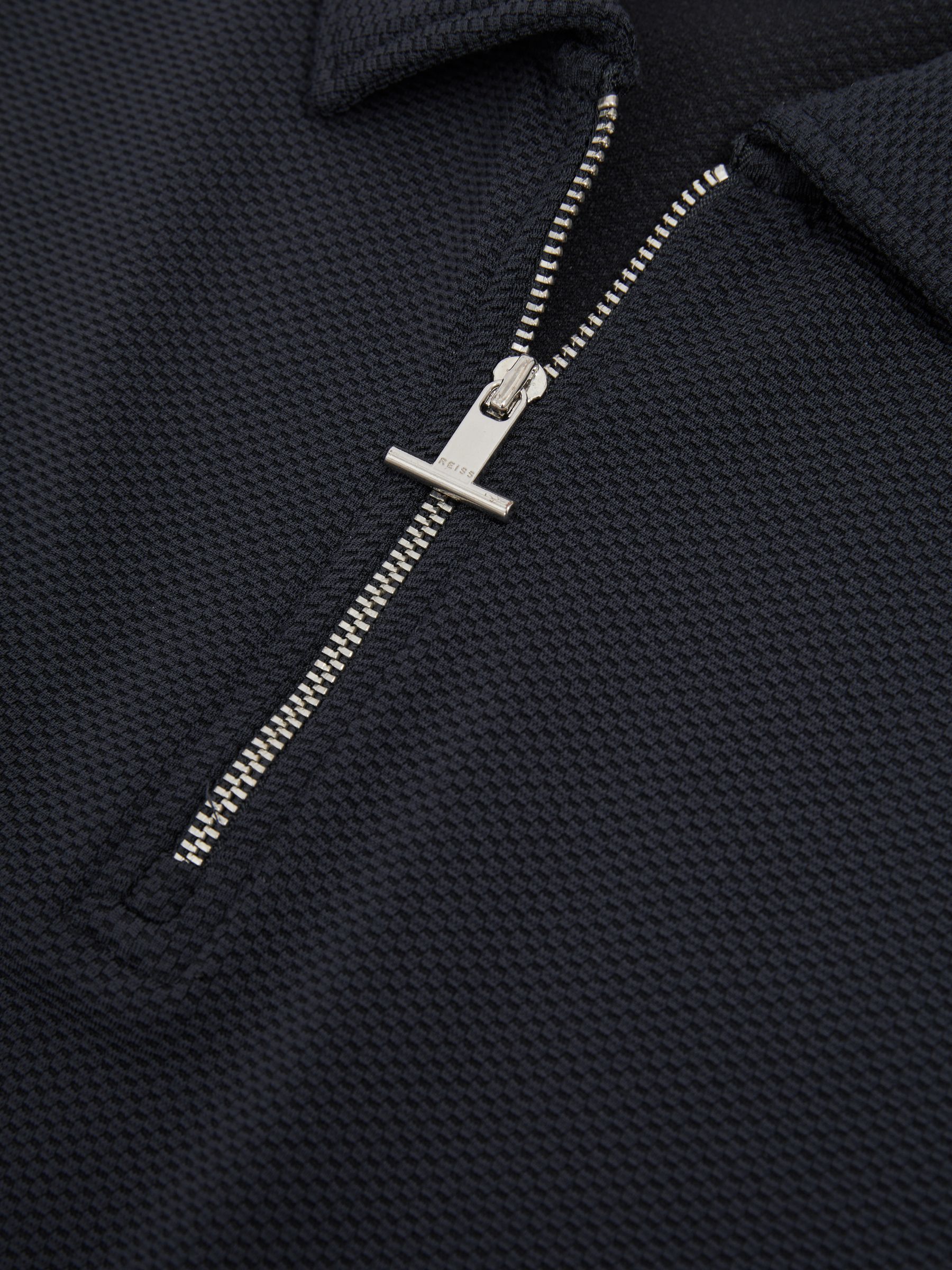 Textured Zip-Neck Polo Shirt in Navy - Image 5 of 5